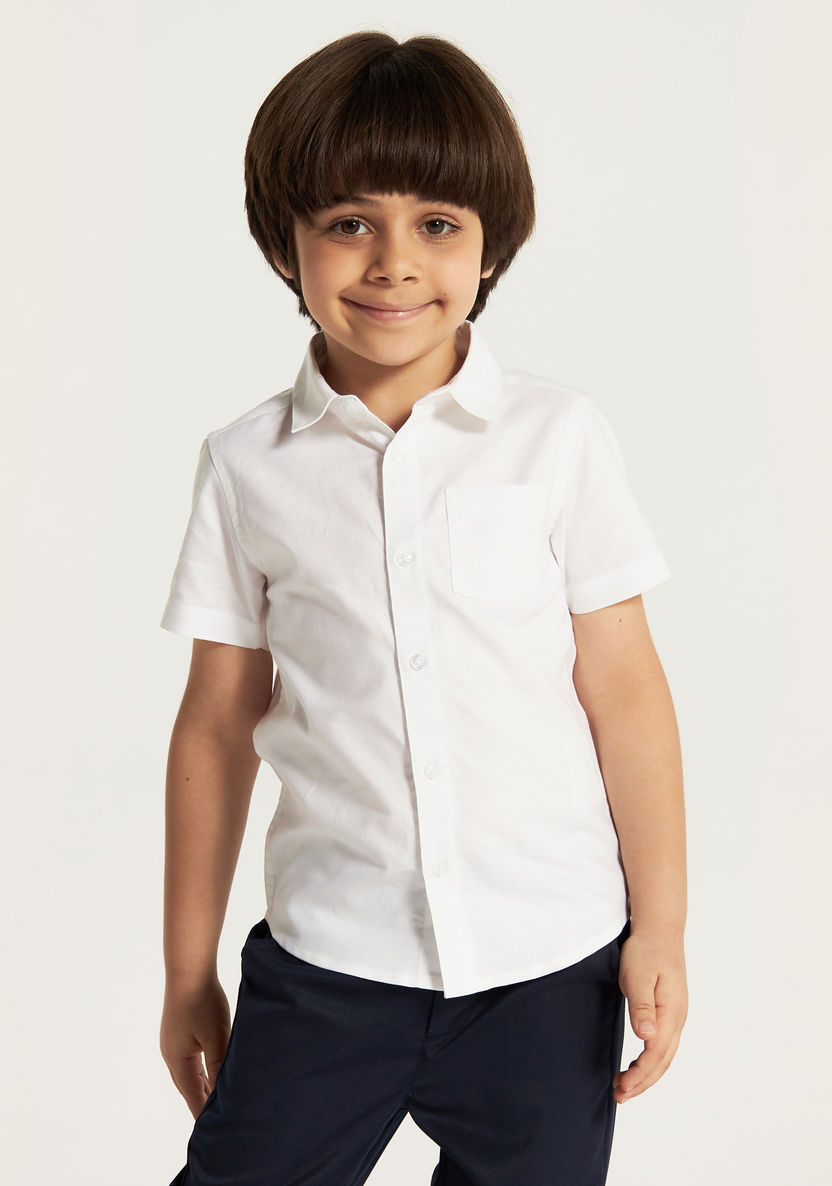 Juniors Solid Shirt with Chest Pocket and Short Sleeves-Tops-image-0