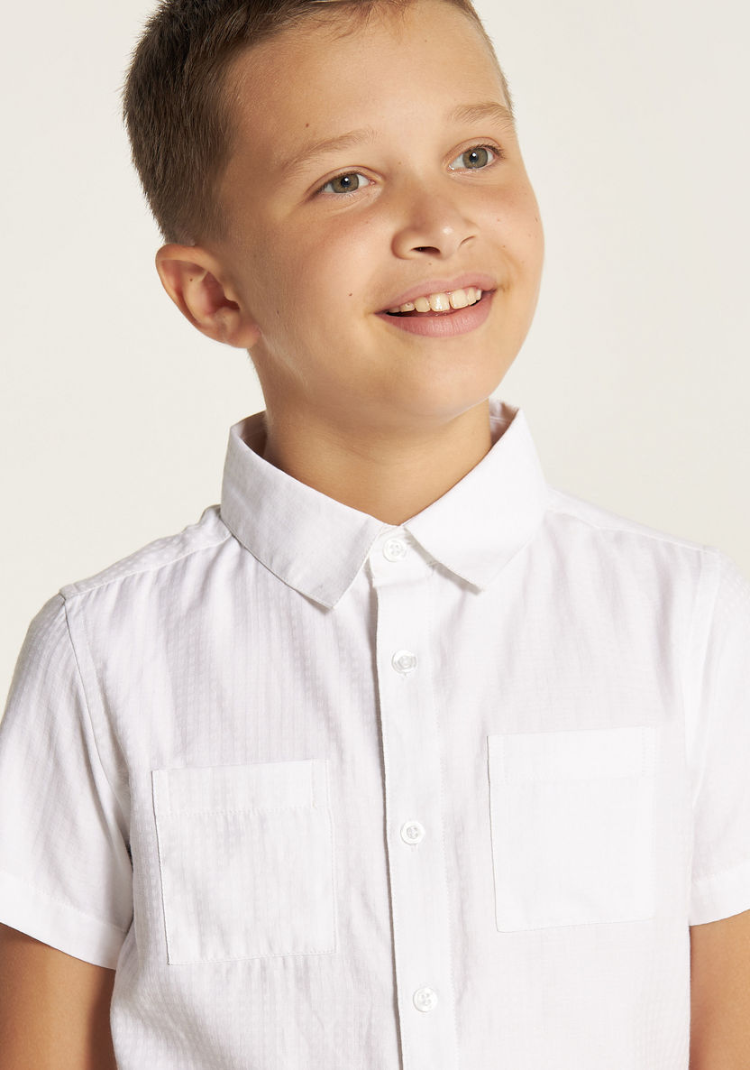 Juniors Textured Shirt with Short Sleeves and Pocket-Tops-image-2
