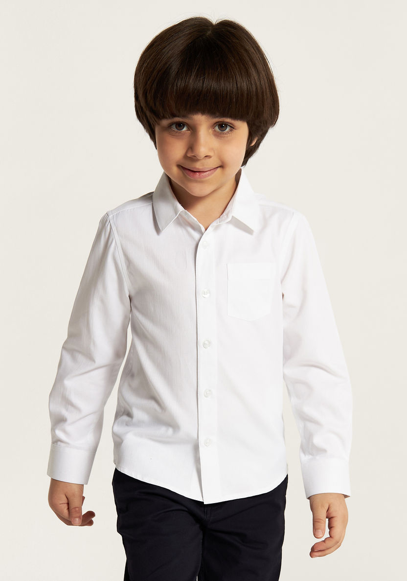 Juniors Solid Shirt with Long Sleeves and Pocket-Tops-image-1