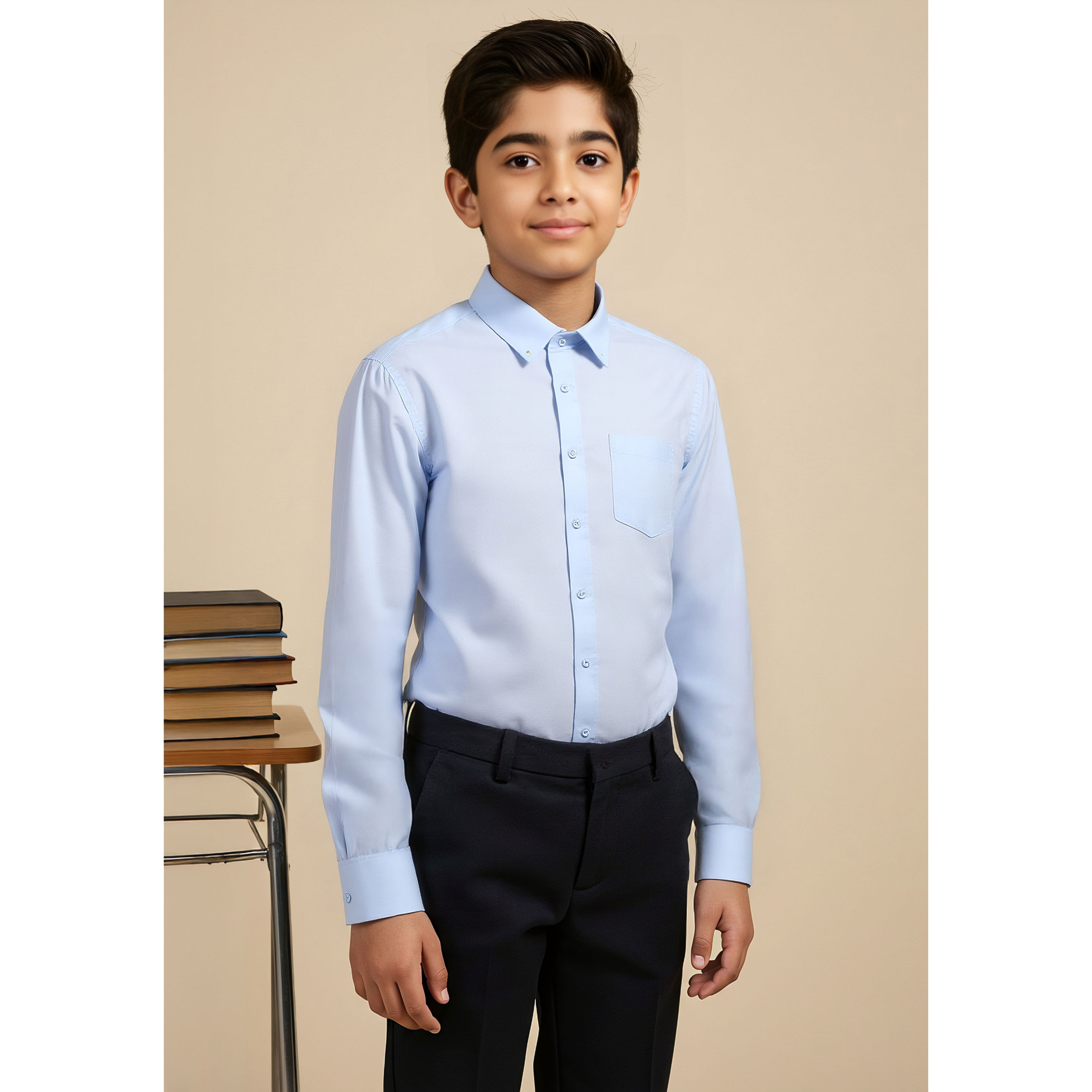 Juniors Solid Shirt with Long Sleeves and Pocket-boys-clothing-shirts-image-1