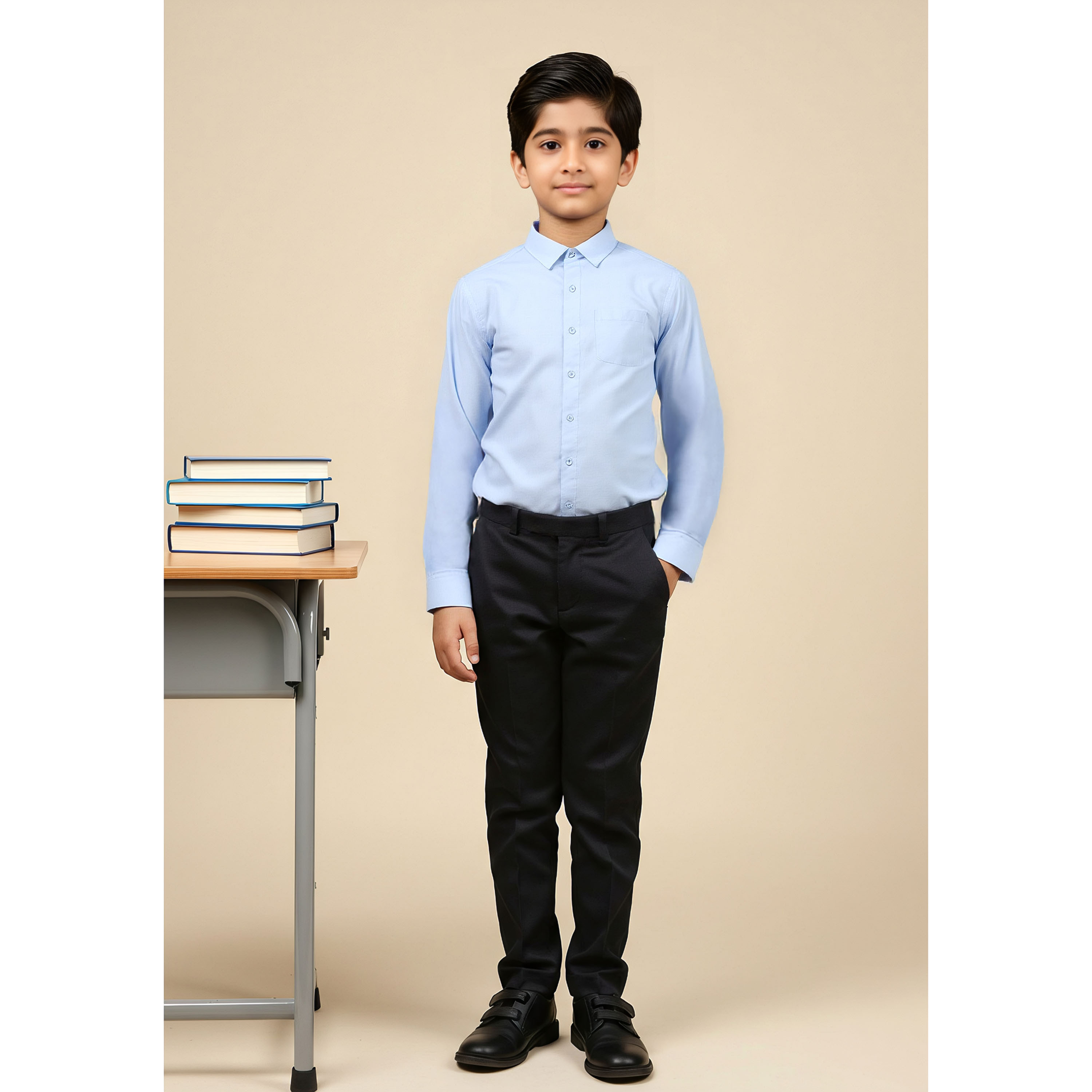 Juniors Solid Shirt with Long Sleeves and Pocket-boys-clothing-shirts-image-2