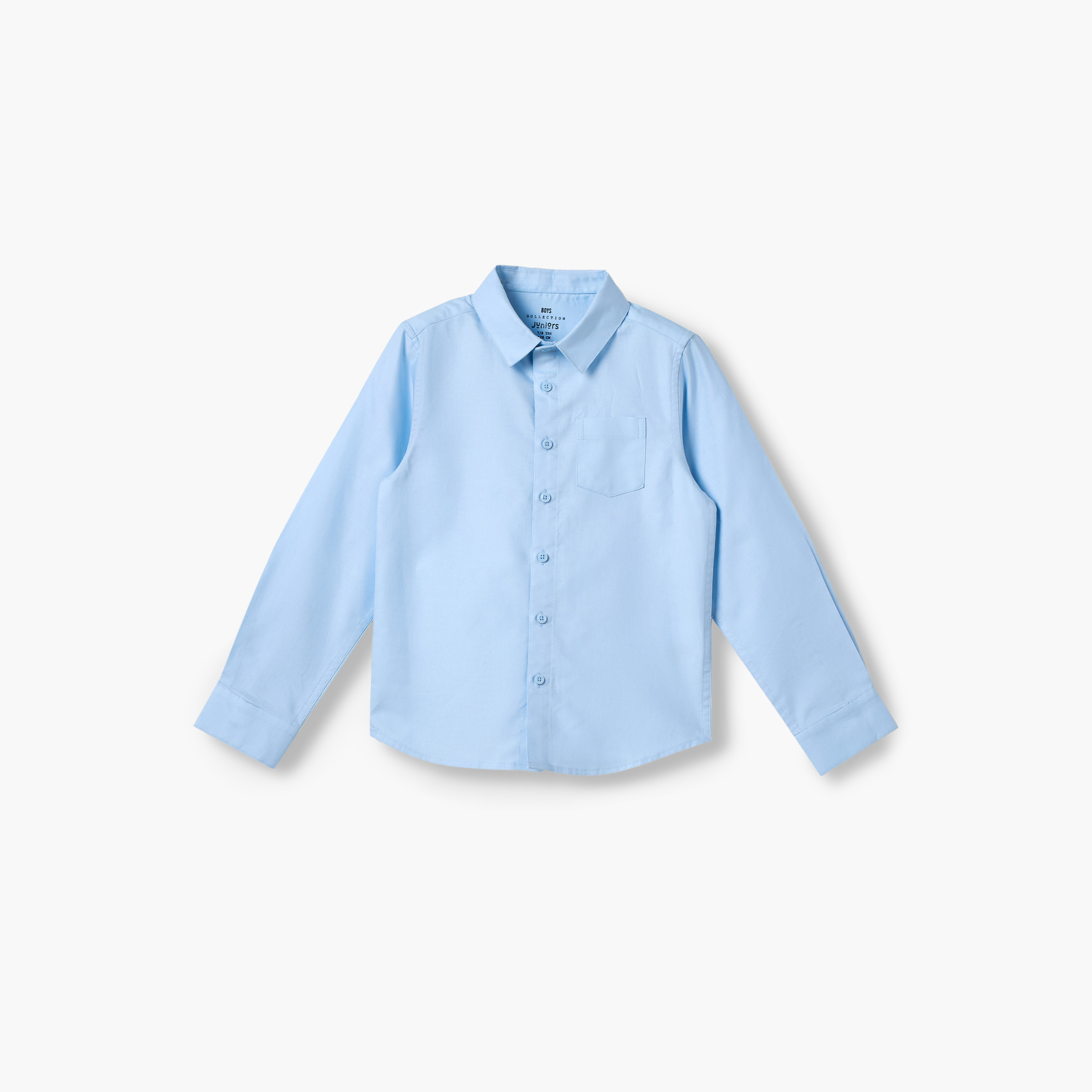 Juniors Solid Shirt with Long Sleeves and Chest Pocket-boys-clothing-shirts-image-1