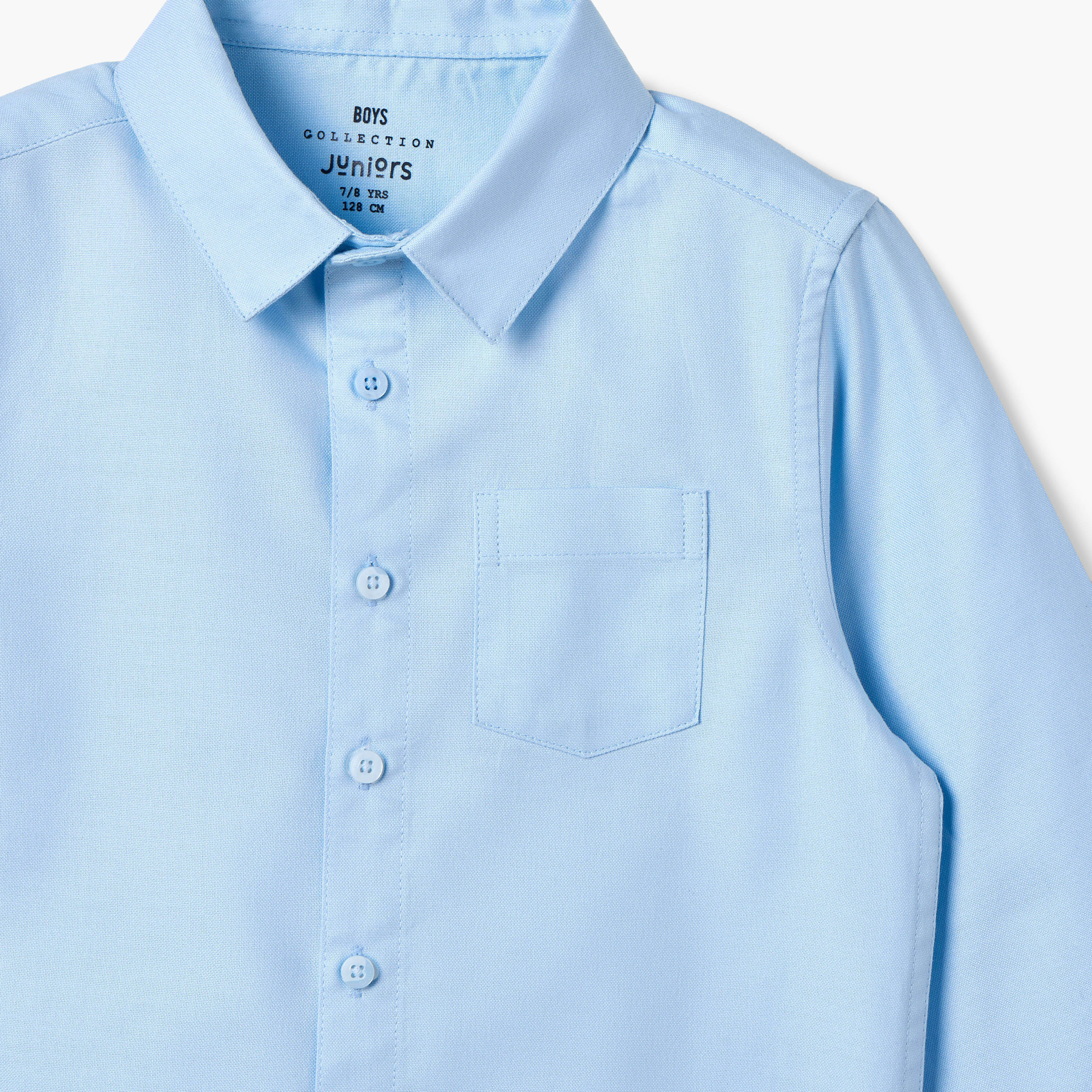 Juniors Solid Shirt with Long Sleeves and Chest Pocket-boys-clothing-shirts-image-3