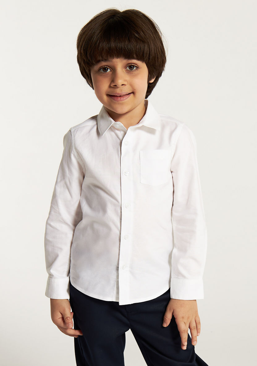 Juniors Solid Shirt with Long Sleeves and Chest Pocket-Tops-image-1