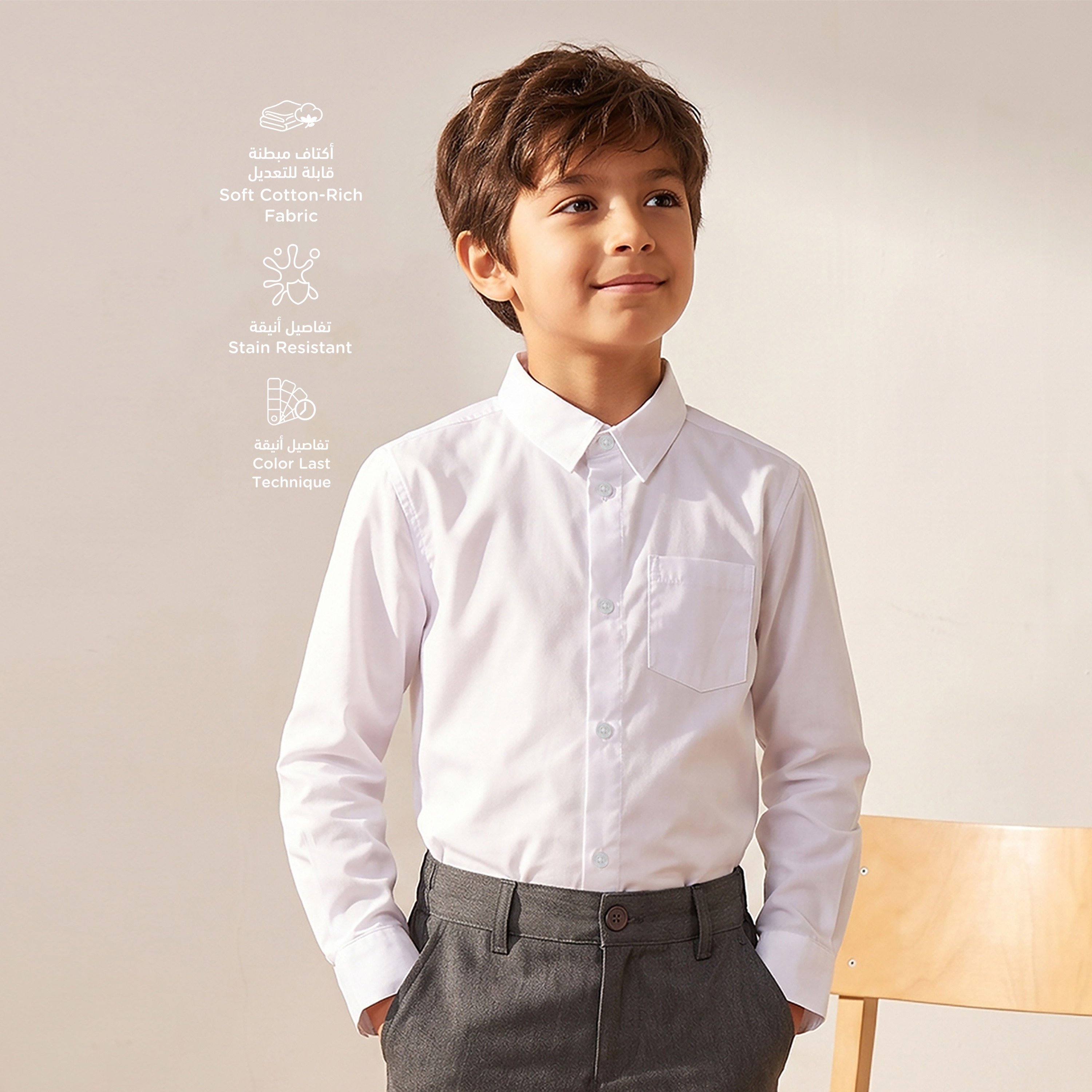 Set of 2- Juniors Solid Shirt with Chest Pocket and Long Sleeves-boys-clothing-schoolwear-shirts-image-3