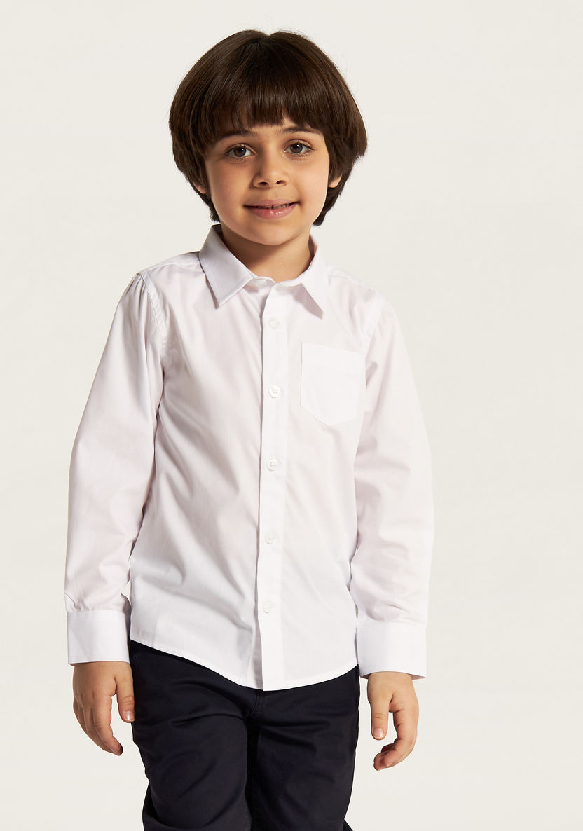 Juniors Solid Shirt with Chest Pocket and Long Sleeves-Tops-image-1