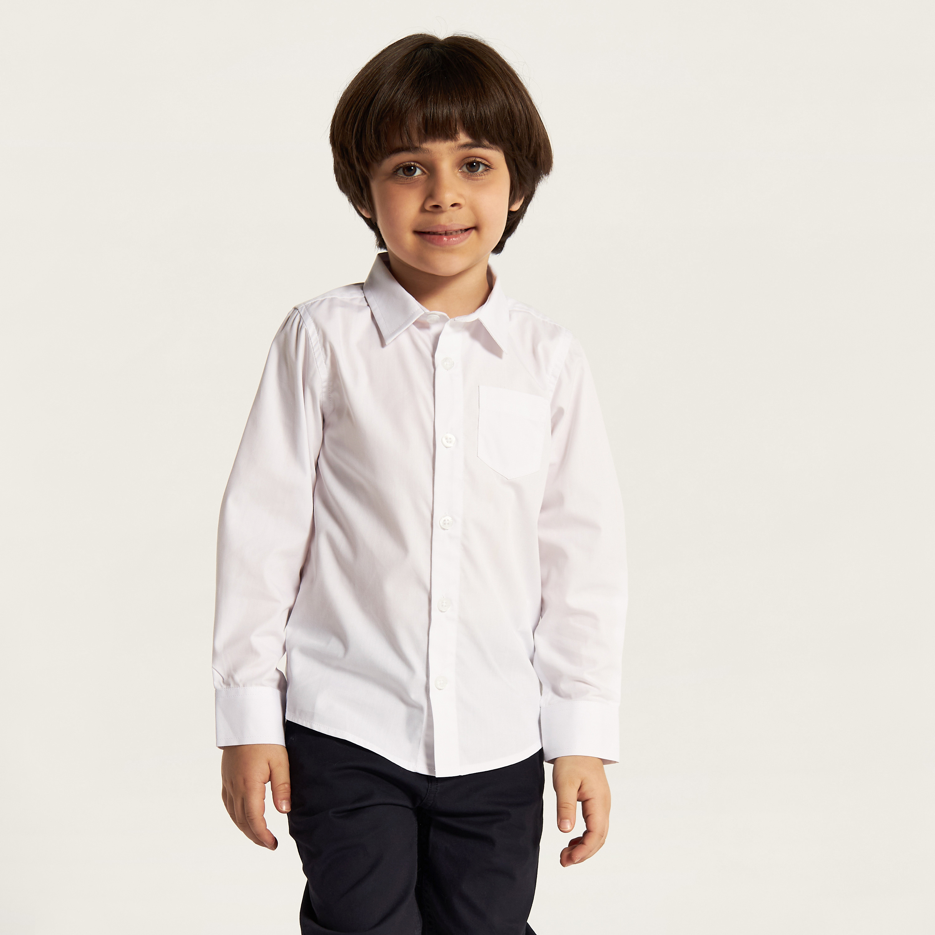 طقم قميص سادة من قطعتين بأكمام طويلة وجيب من جونيورز-boys-clothing-shirts-image-3