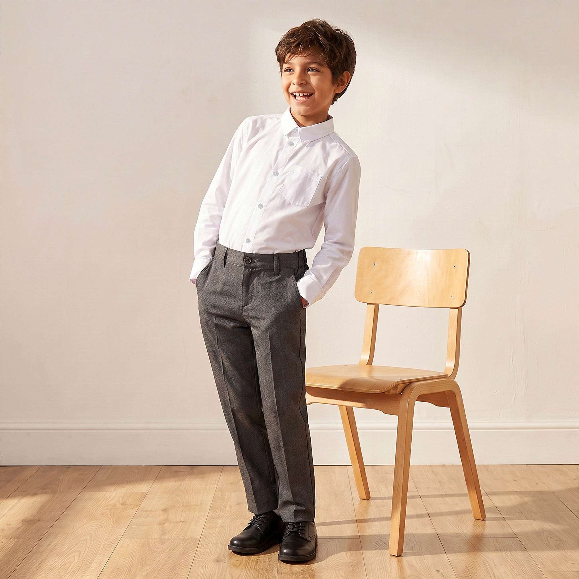 Set of 2- Juniors Solid Shirt with Chest Pocket and Long Sleeves-boys-clothing-schoolwear-shirts-image-4