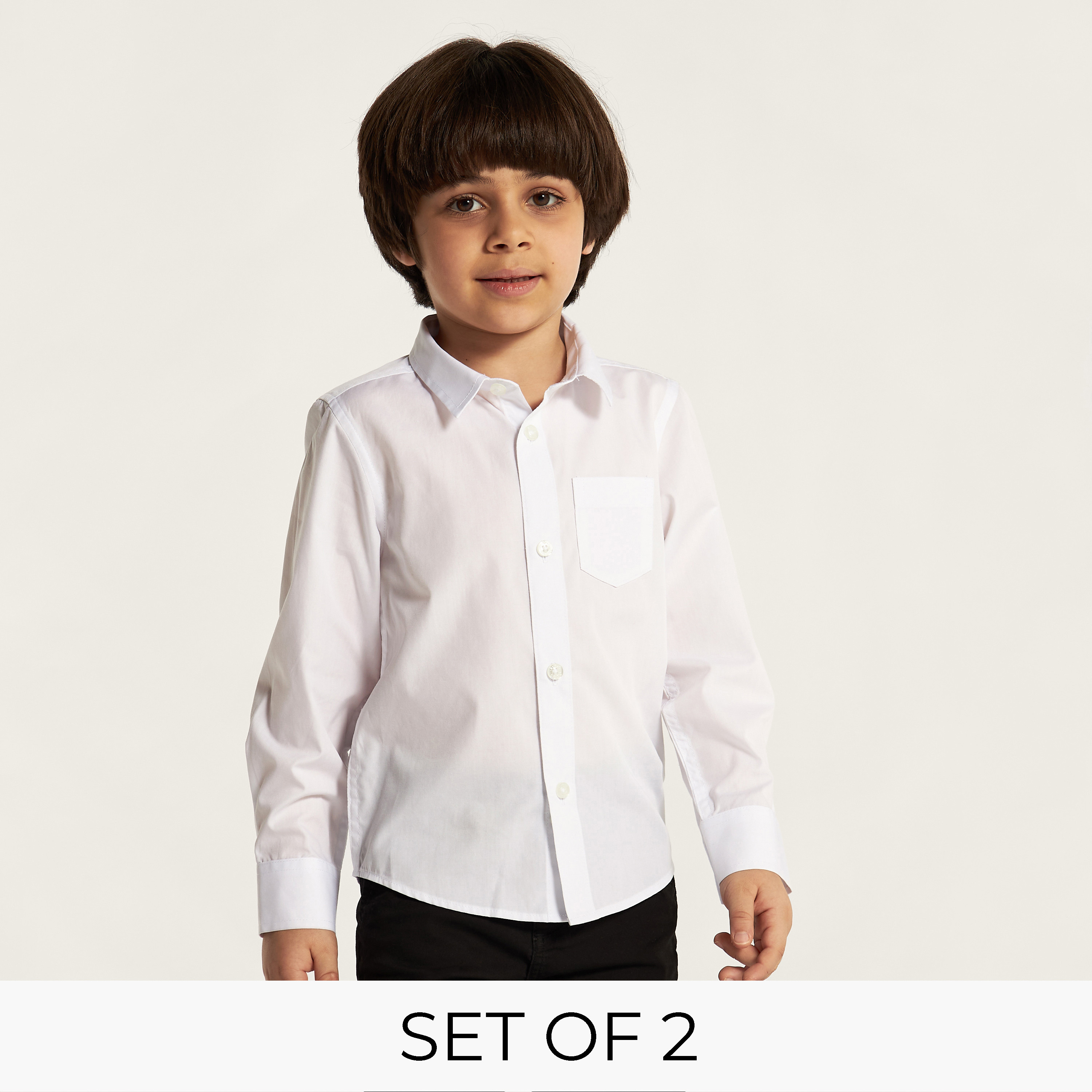 Juniors Solid Shirt with Long Sleeves and Pocket - Set of 2-boys-clothing-schoolwear-shirts-image-1