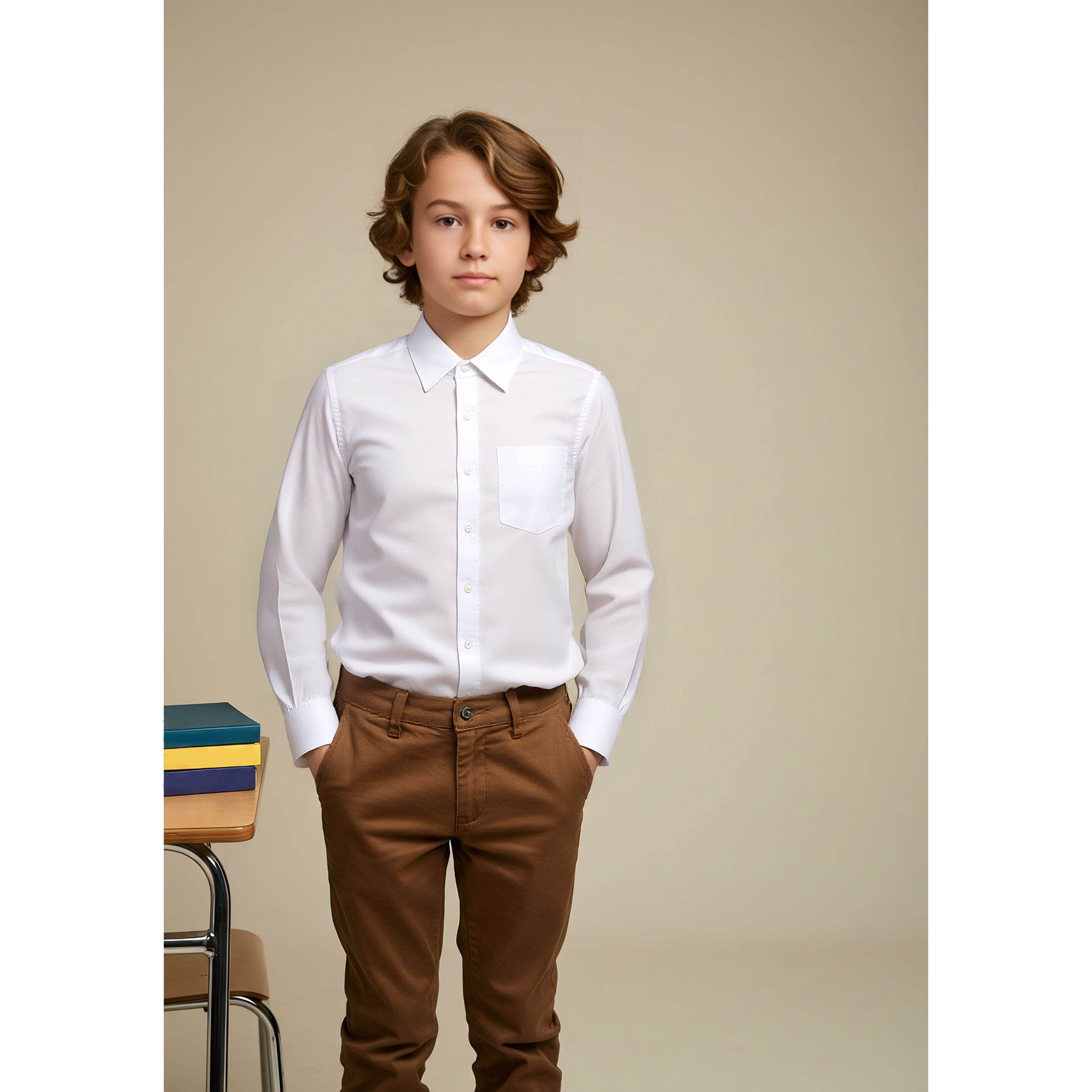 Juniors Solid Shirt with Chest Pocket and Long Sleeves-boys-clothing-shirts-image-1
