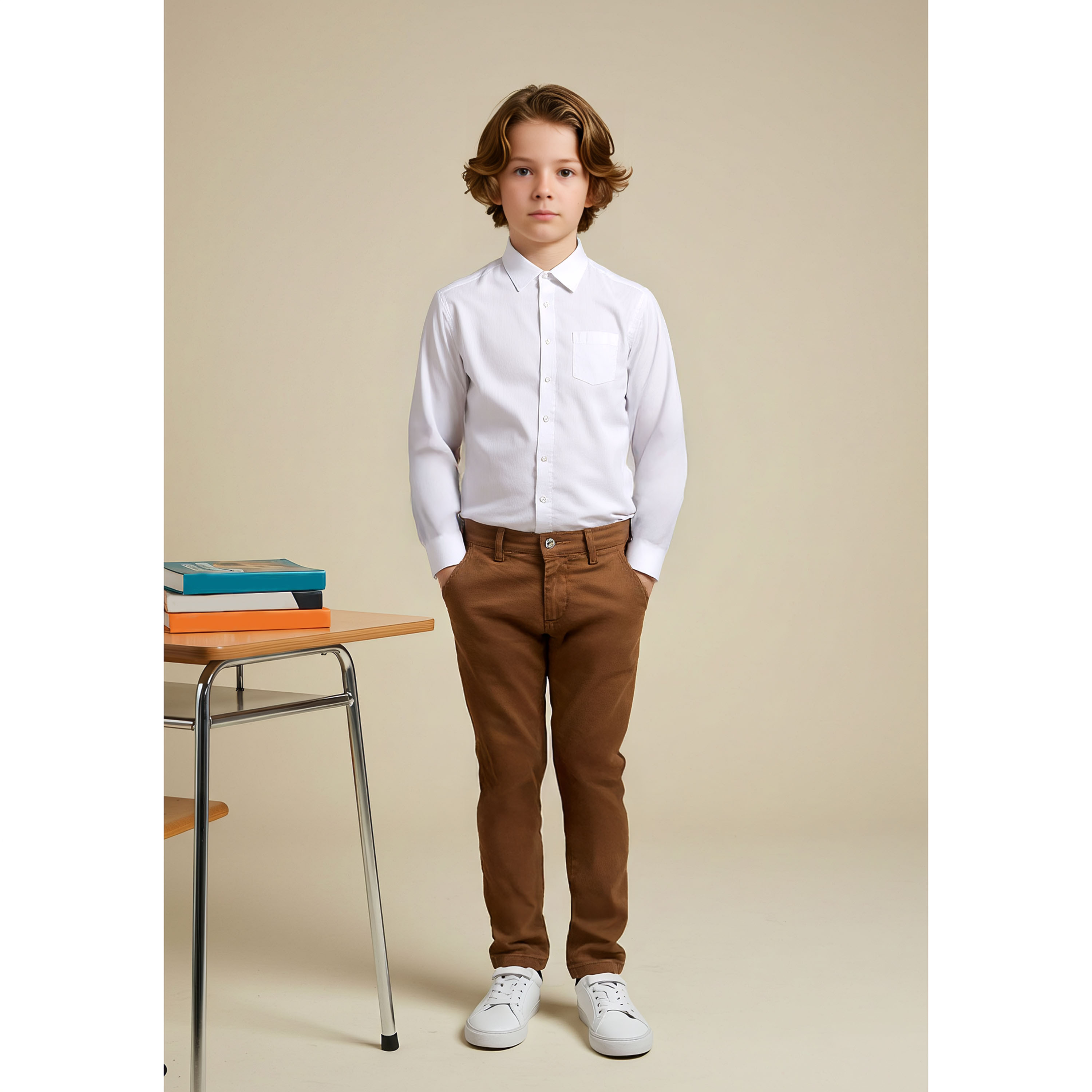 Juniors Solid Shirt with Chest Pocket and Long Sleeves-boys-clothing-shirts-image-2