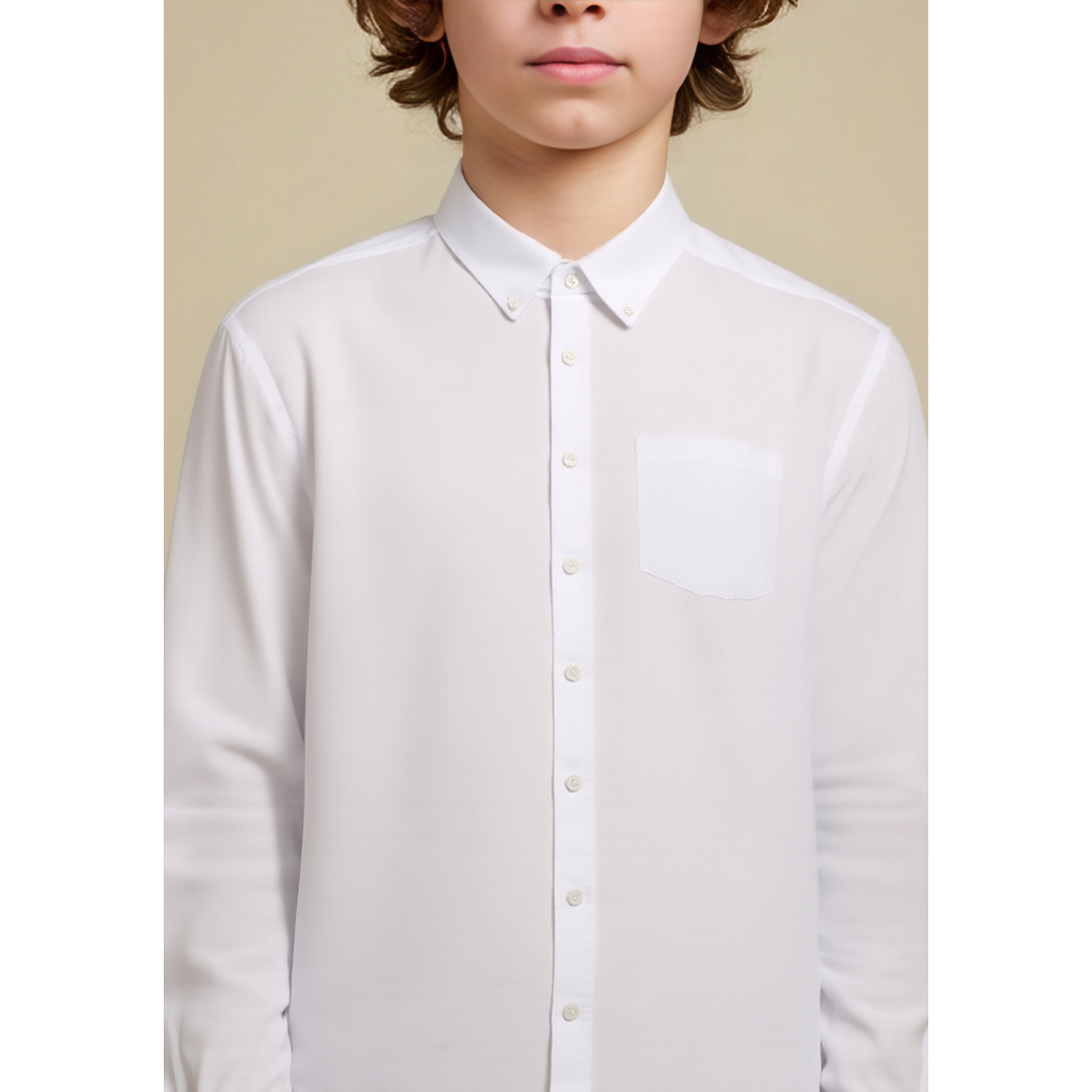 Juniors Solid Shirt with Chest Pocket and Long Sleeves-boys-clothing-shirts-image-4