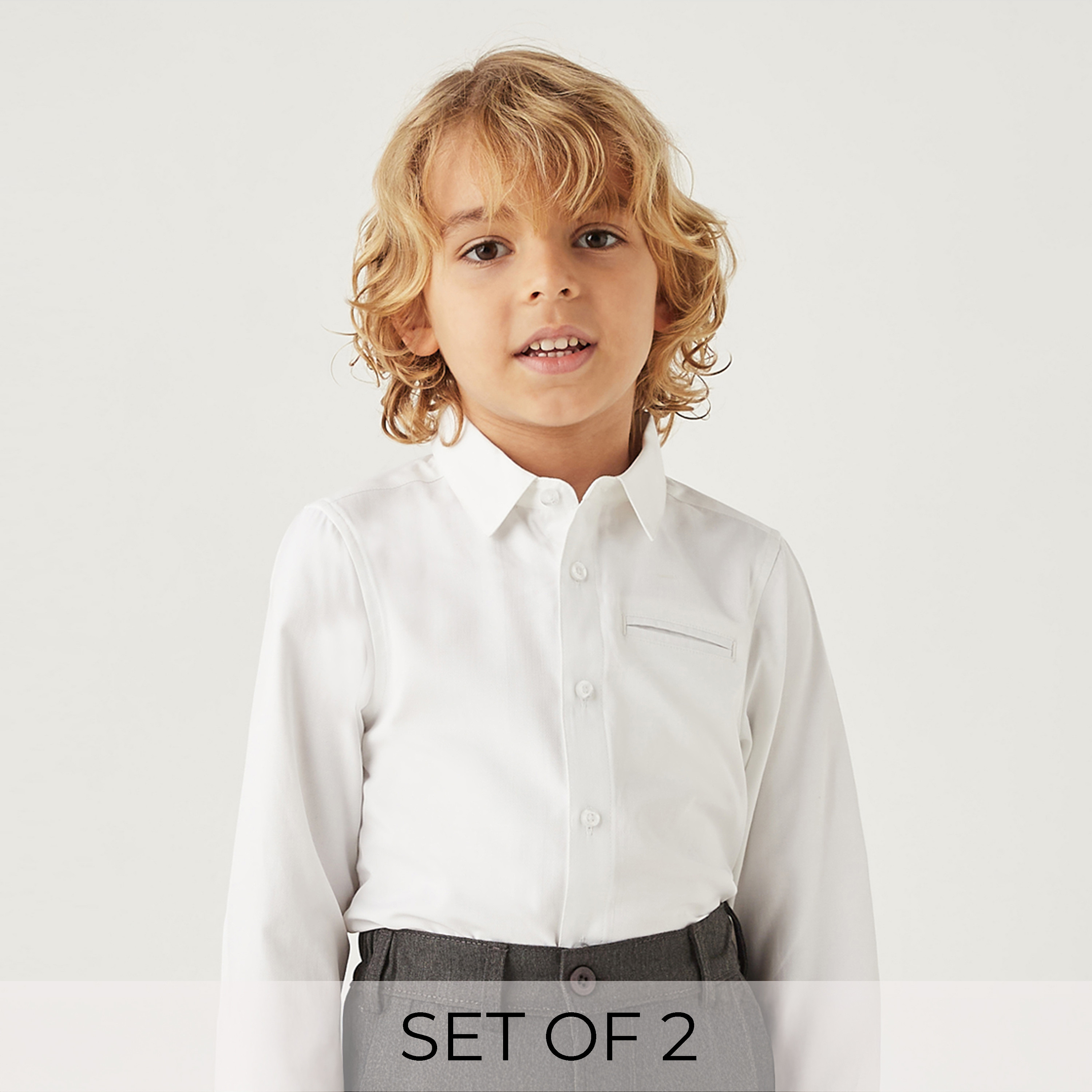 طقم قميص سادة من قطعتين بأزرار وأكمام طويلة من جونيورز-boys-clothing-schoolwear-shirts-image-1
