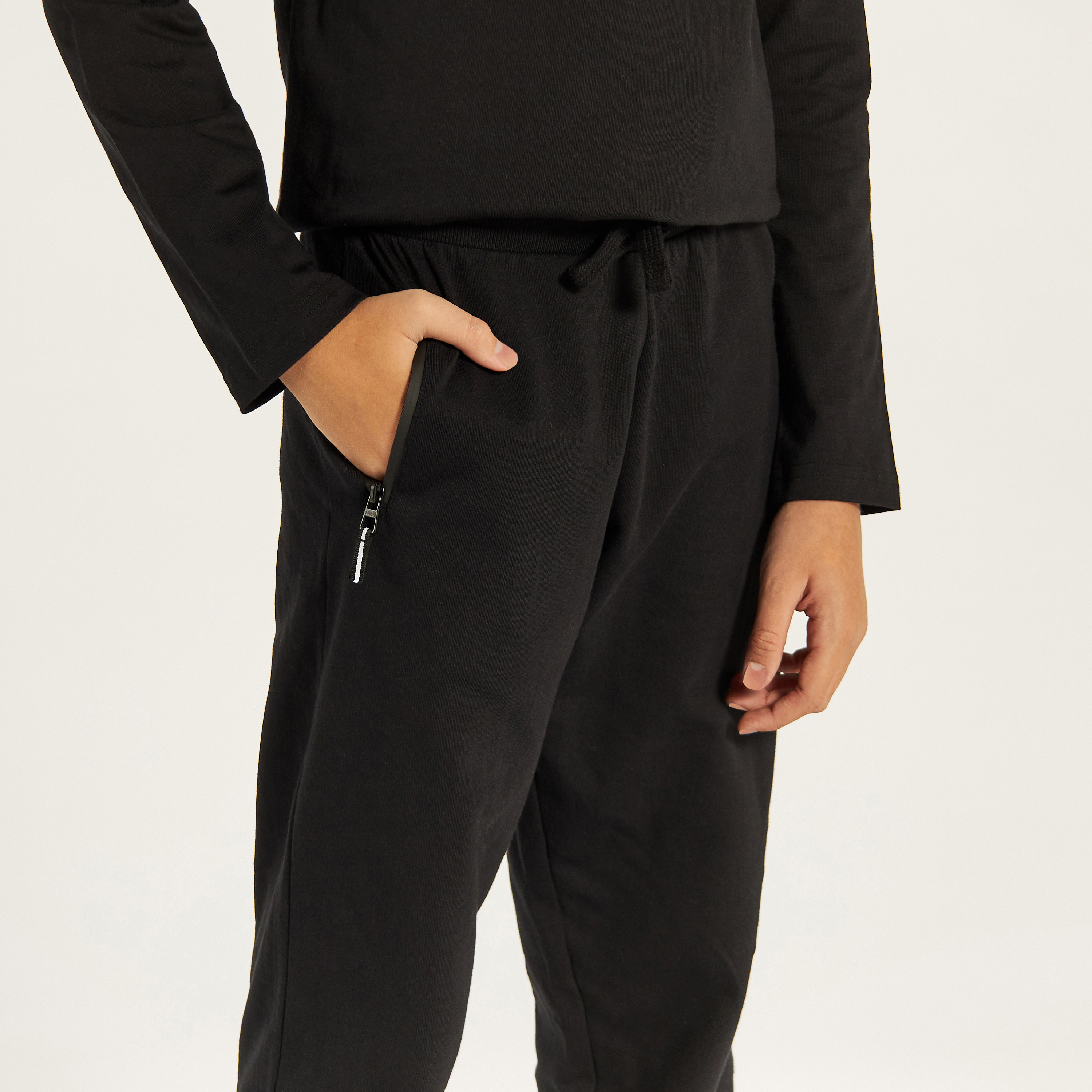 Juniors Solid Joggers with Drawstring Closure and Pockets-boys-clothing-schoolwear-bottoms-joggers-image-3