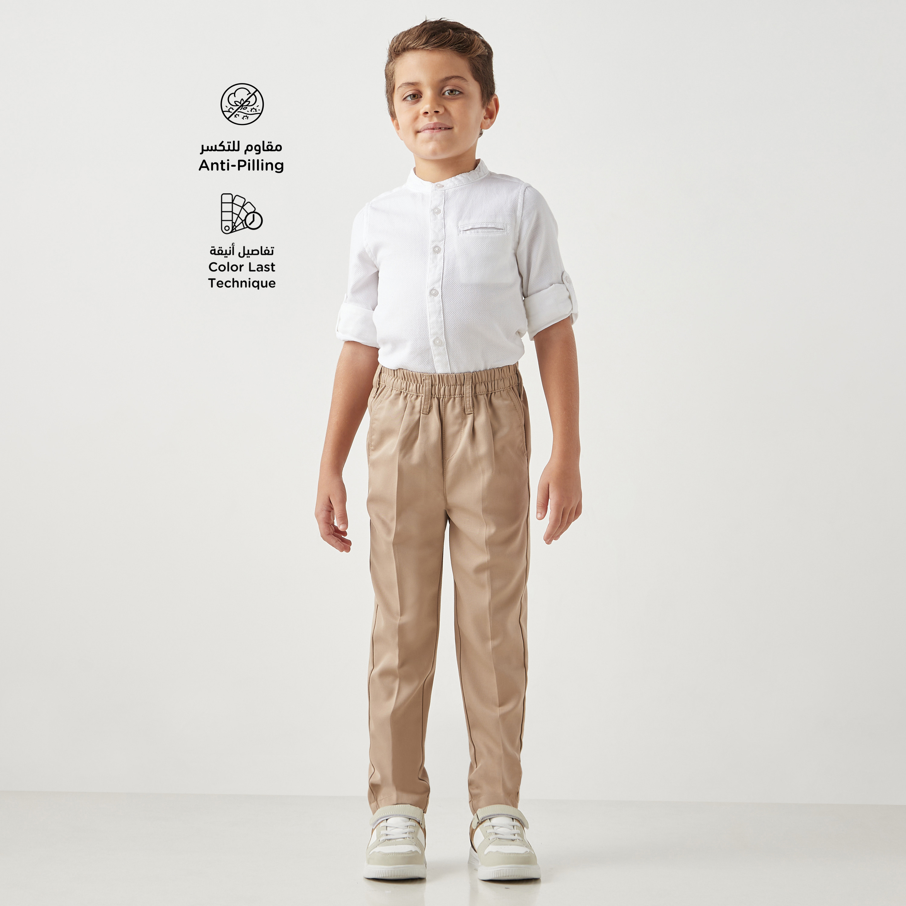 Juniors Solid Trousers with Elasticated Waist and Pockets-boys-clothing-bottoms-trousers-image-2