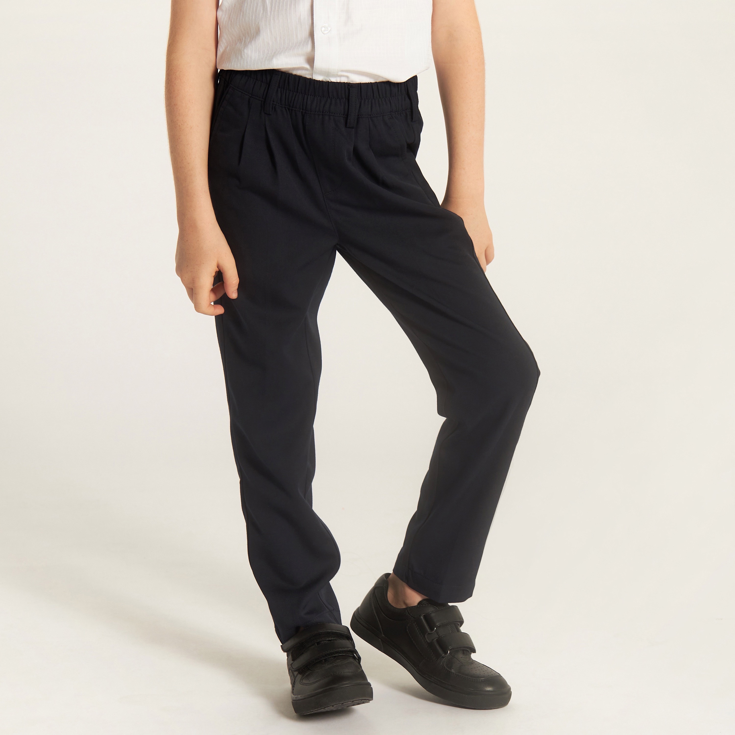 Juniors Solid Trousers with Elasticated Waist and Pockets-boys-clothing-bottoms-trousers-image-1
