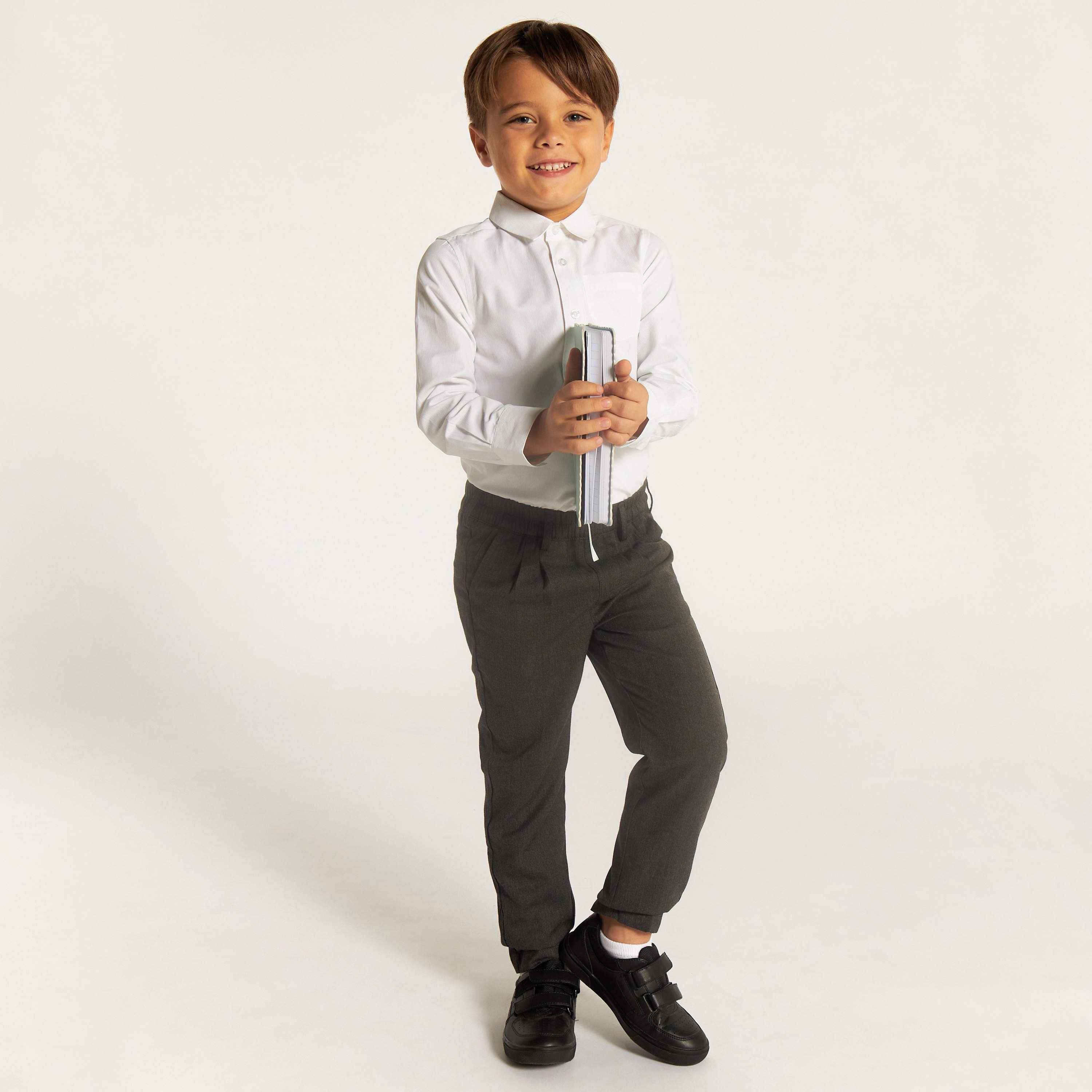 Juniors Solid Trousers with Elasticated Waist and Pockets-boys-clothing-bottoms-trousers-image-2