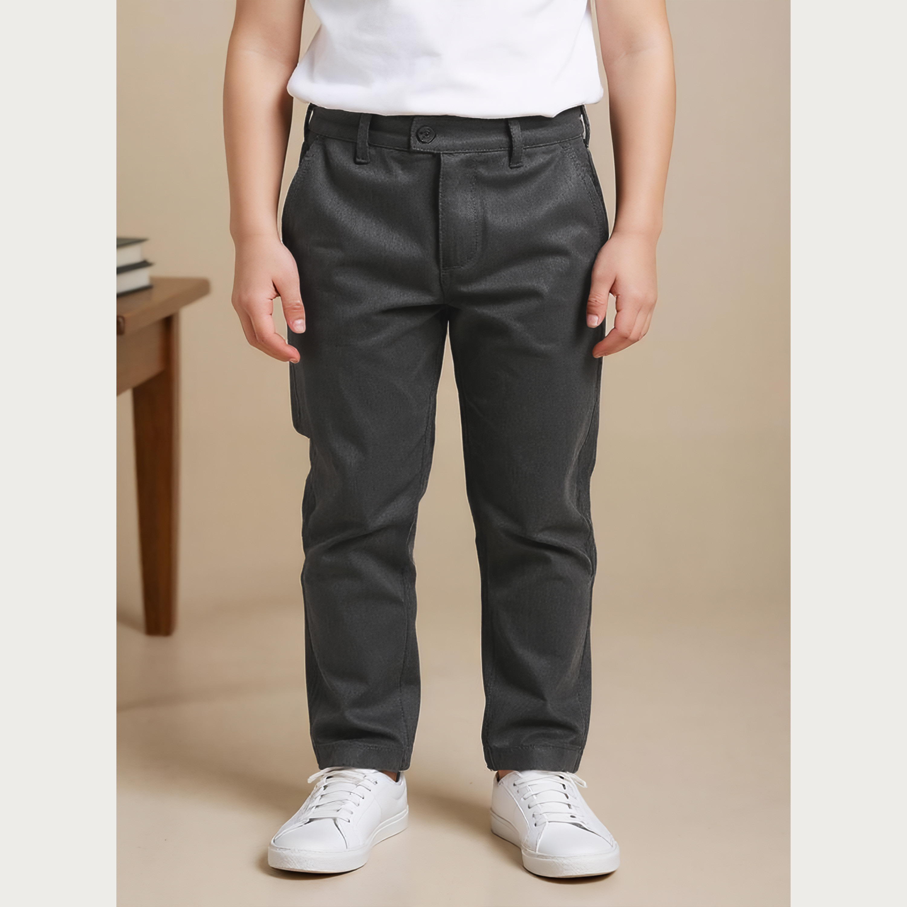 Juniors Solid Trouser with Button Closure and Pockets-boys-clothing-bottoms-trousers-image-1