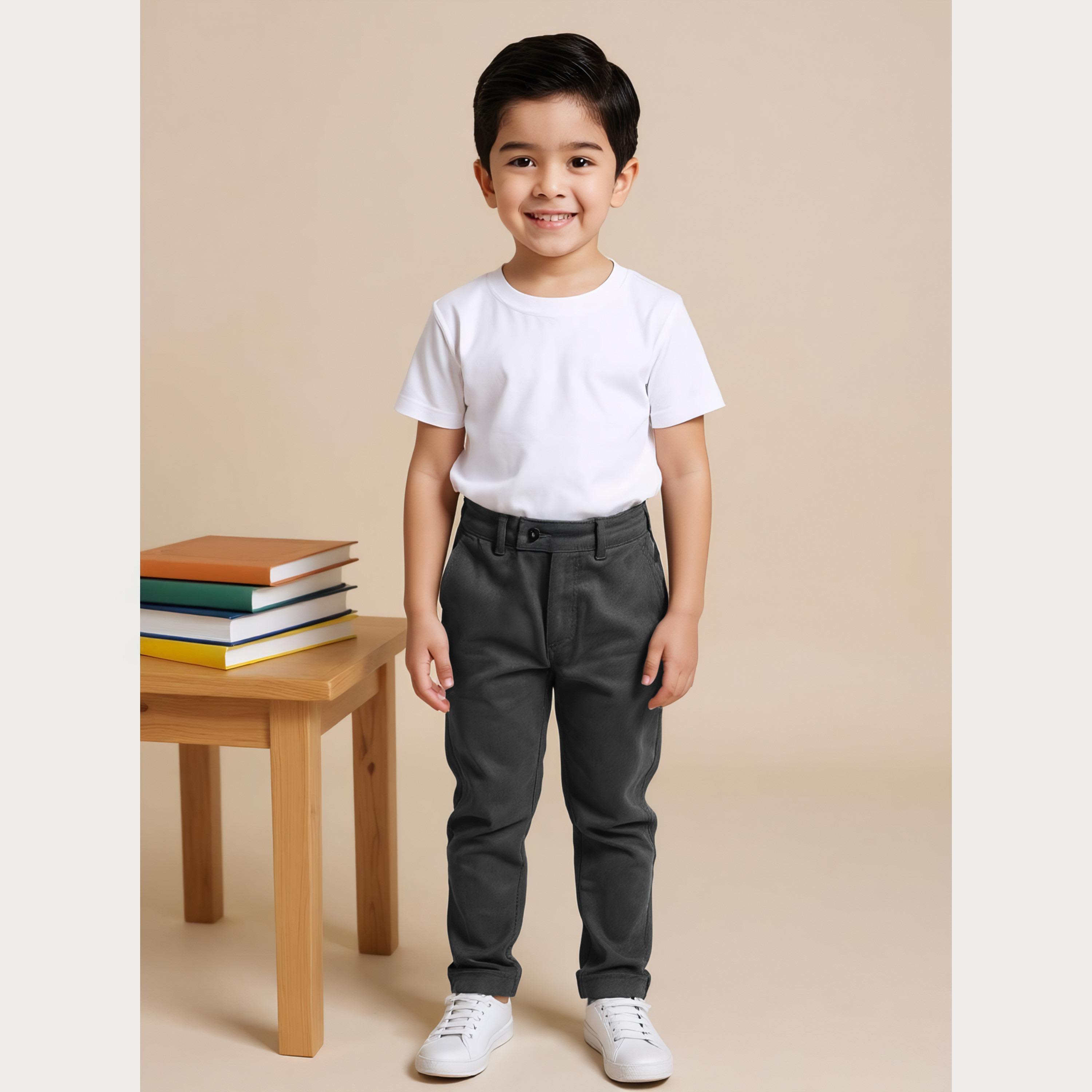 Juniors Solid Trouser with Button Closure and Pockets-boys-clothing-bottoms-trousers-image-2