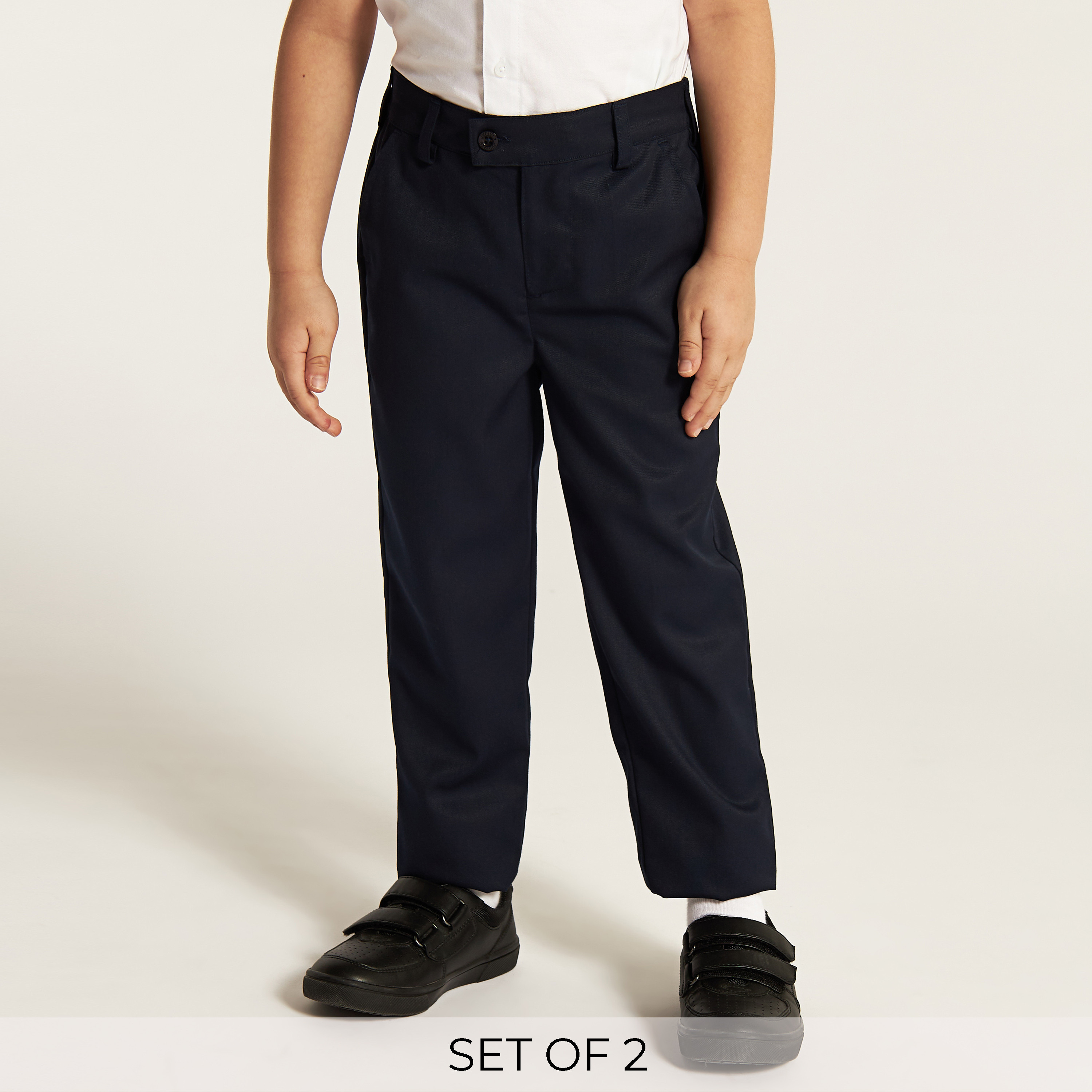 Pack of 2 Juniors Solid Full Length Pants with Button Closure and Pockets-boys-clothing-schoolwear-bottoms-pants-image-1