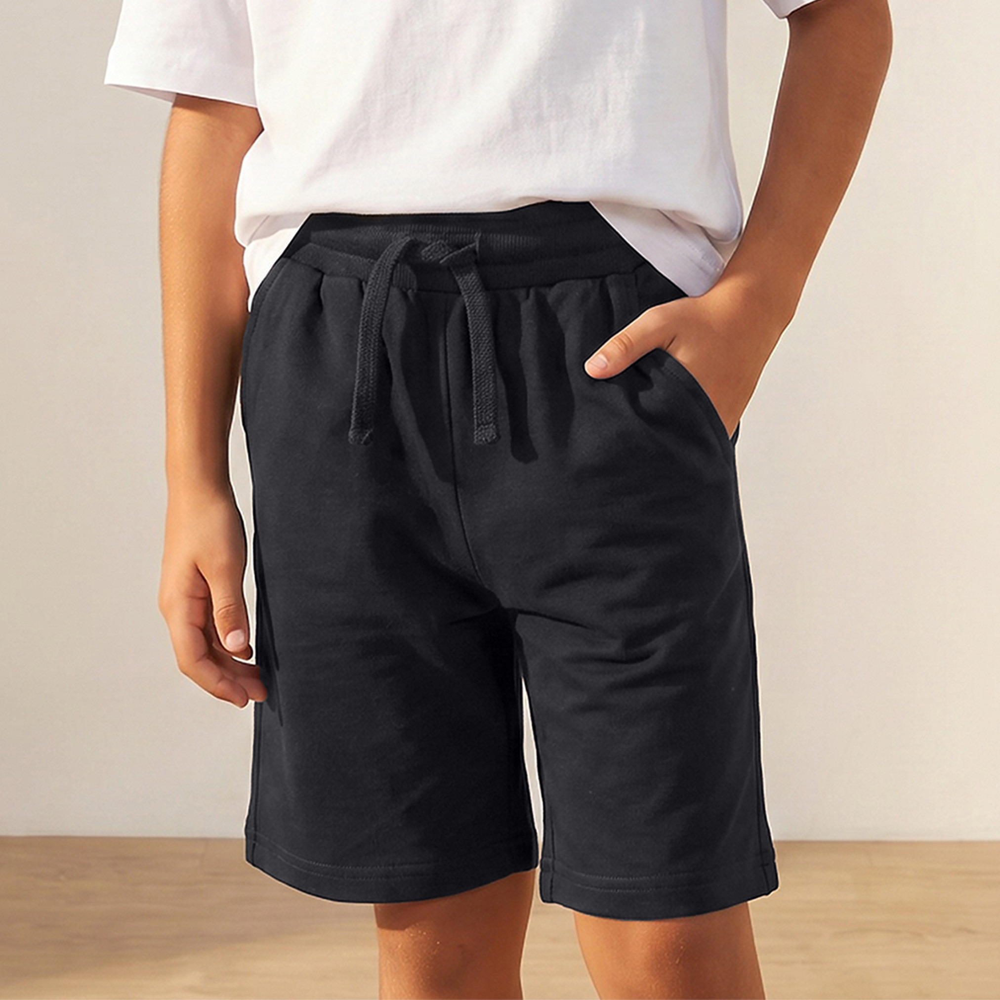 Juniors Solid Shorts with Drawstring Closure and Pockets-boys-clothing-schoolwear-bottoms-shorts-image-1