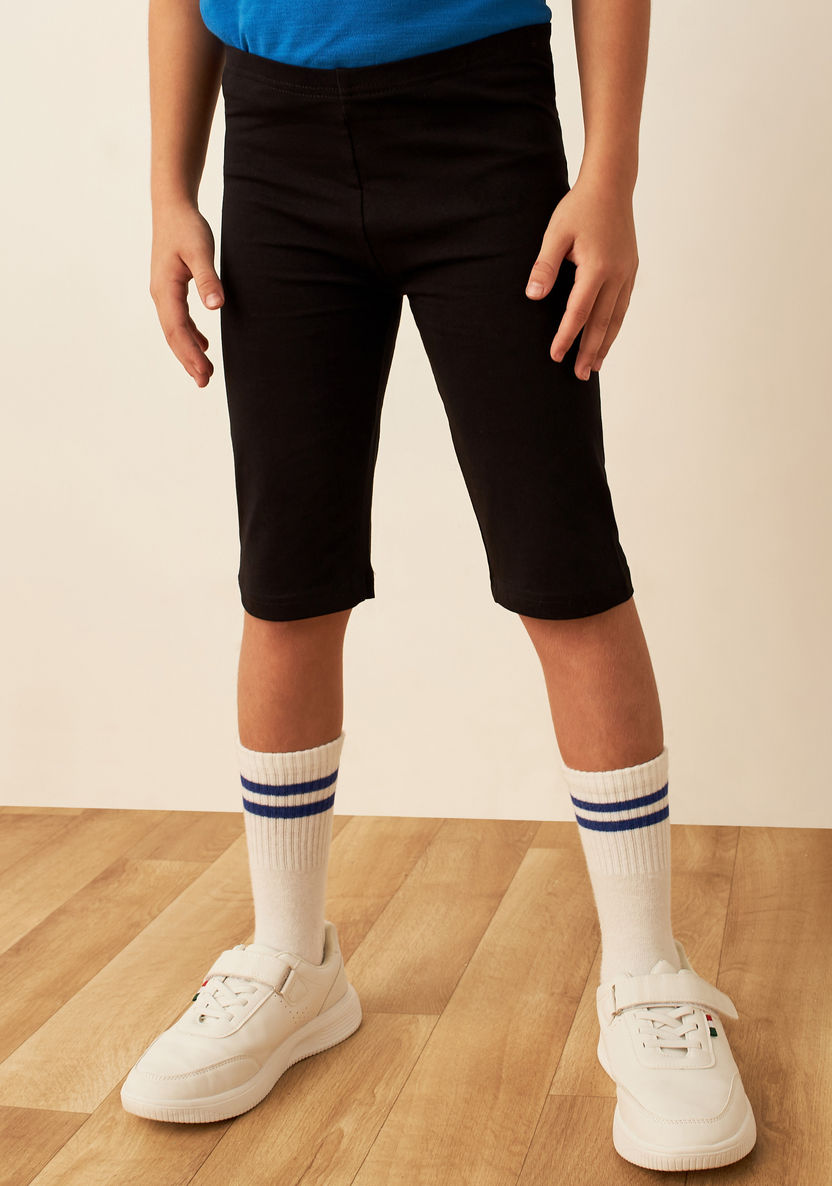 Juniors Solid Cycling Shorts with Elasticised Waistband-Shorts-image-1