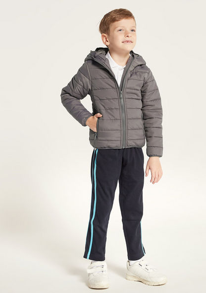 Juniors Quilted Hooded Jacket with Long Sleeves and Pockets