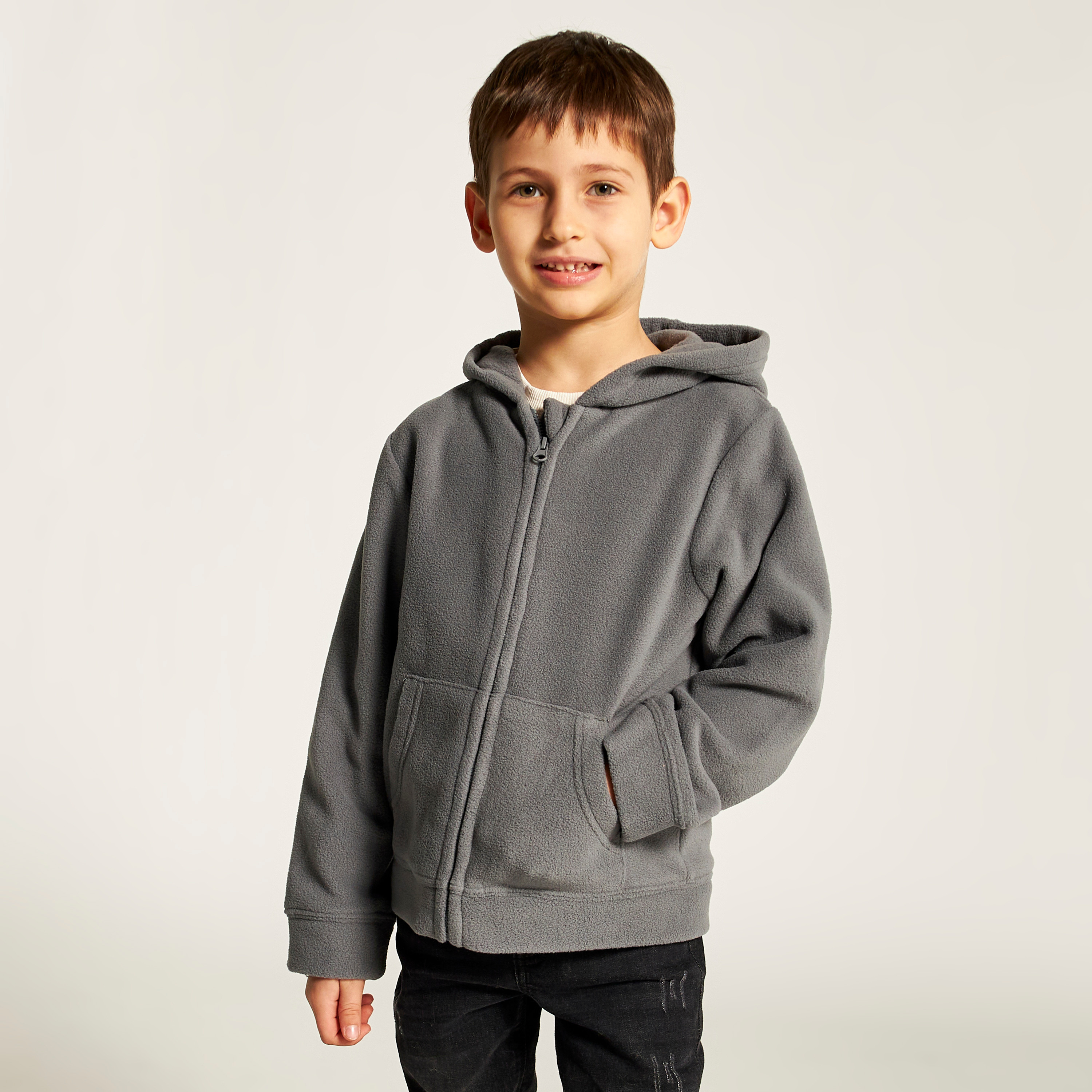 Juniors Solid Zippered Jacket with Long Sleeves and Hood-boys-clothing-jacketsandcoats-image-1