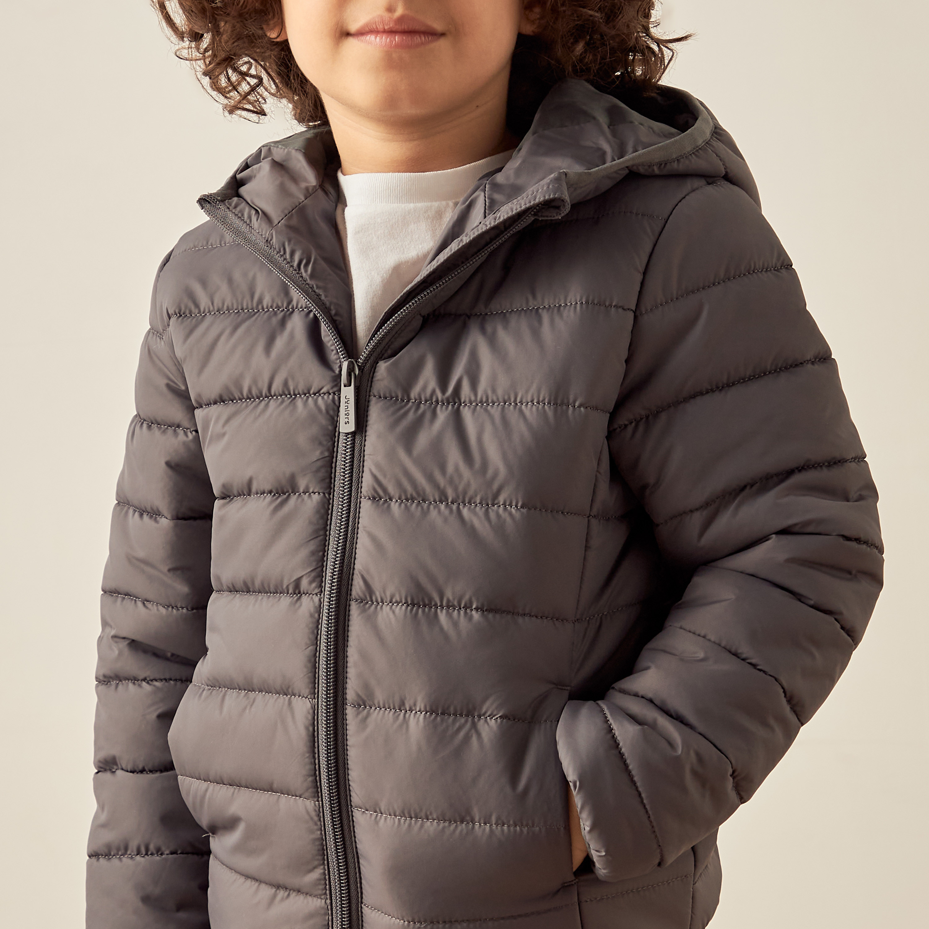 Juniors Quilted Hooded Jacket with Long Sleeves and Zip Closure-boys-clothing-schoolwear-jacketsandcoats-image-3