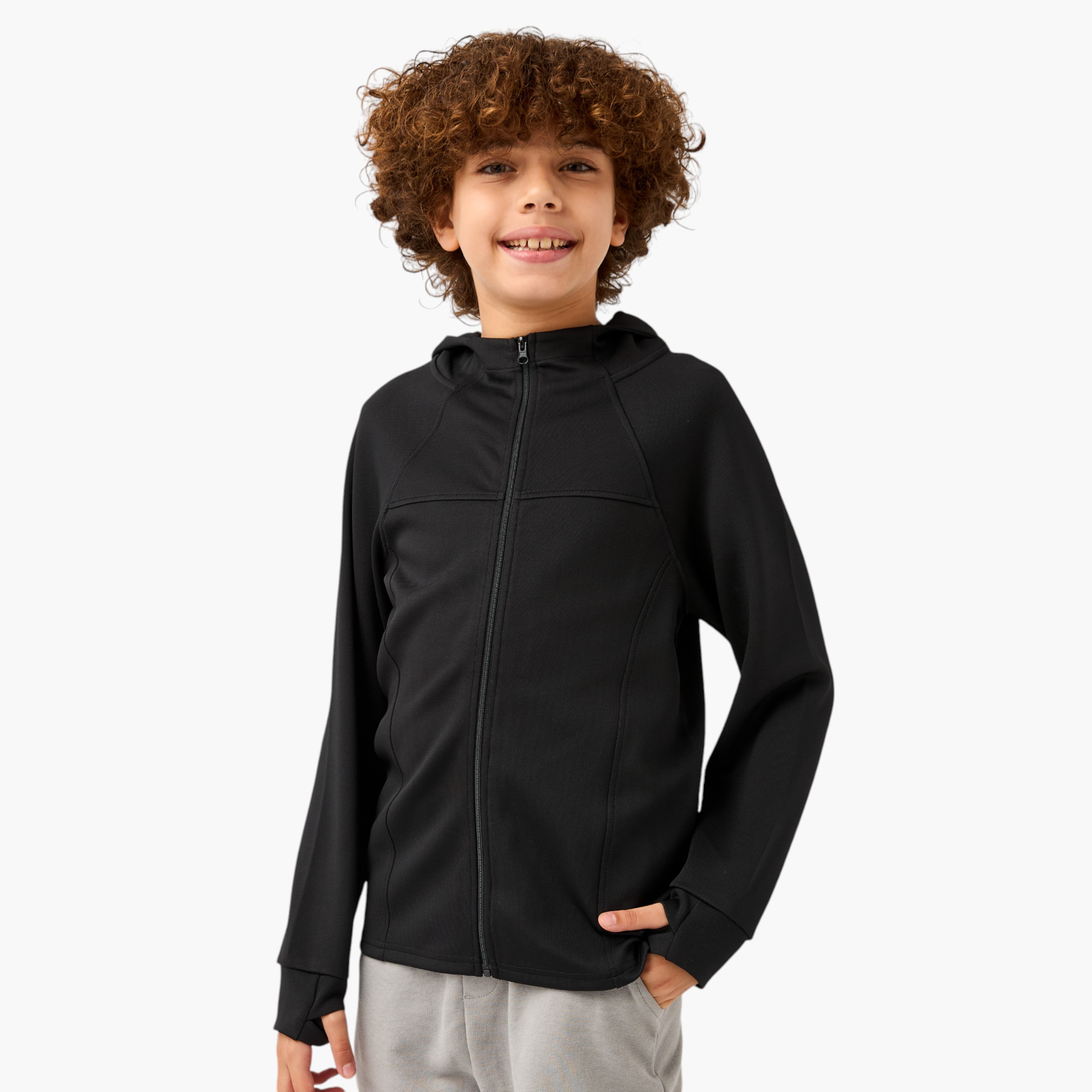Juniors Solid Zip Through Jacket with Hood-boys-clothing-jacketsandcoats-image-1