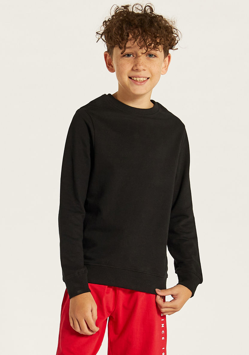 Juniors Solid Sweatshirt with Round Neck and Long Sleeves-Coats and Jackets-image-1