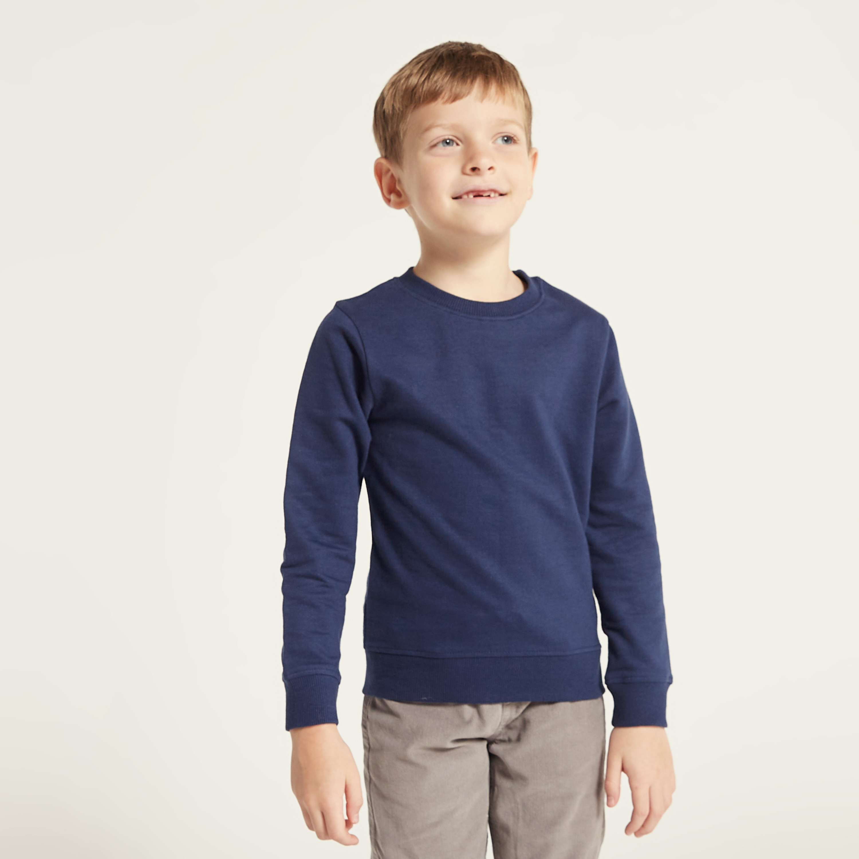 سويت شيرت سادة بياقة مستديرة وأكمام طويلة من جونيورز-boys-clothing-schoolwear-jacketsandcoats-image-1