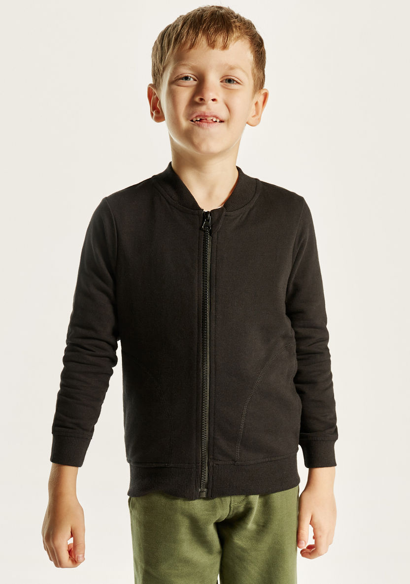 Juniors Solid Zip Through Jacket with High Neck and Long Sleeves-Coats and Jackets-image-1