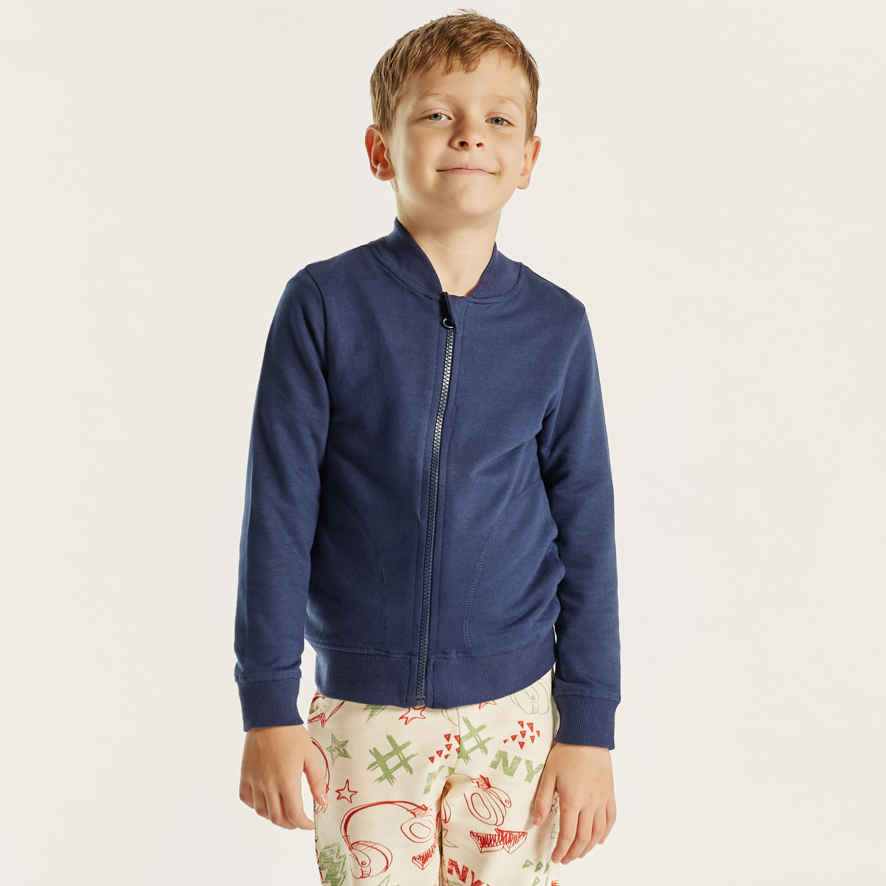 Juniors Solid Zip Through Jacket with High Neck and Long Sleeves-boys-clothing-jacketsandcoats-image-1
