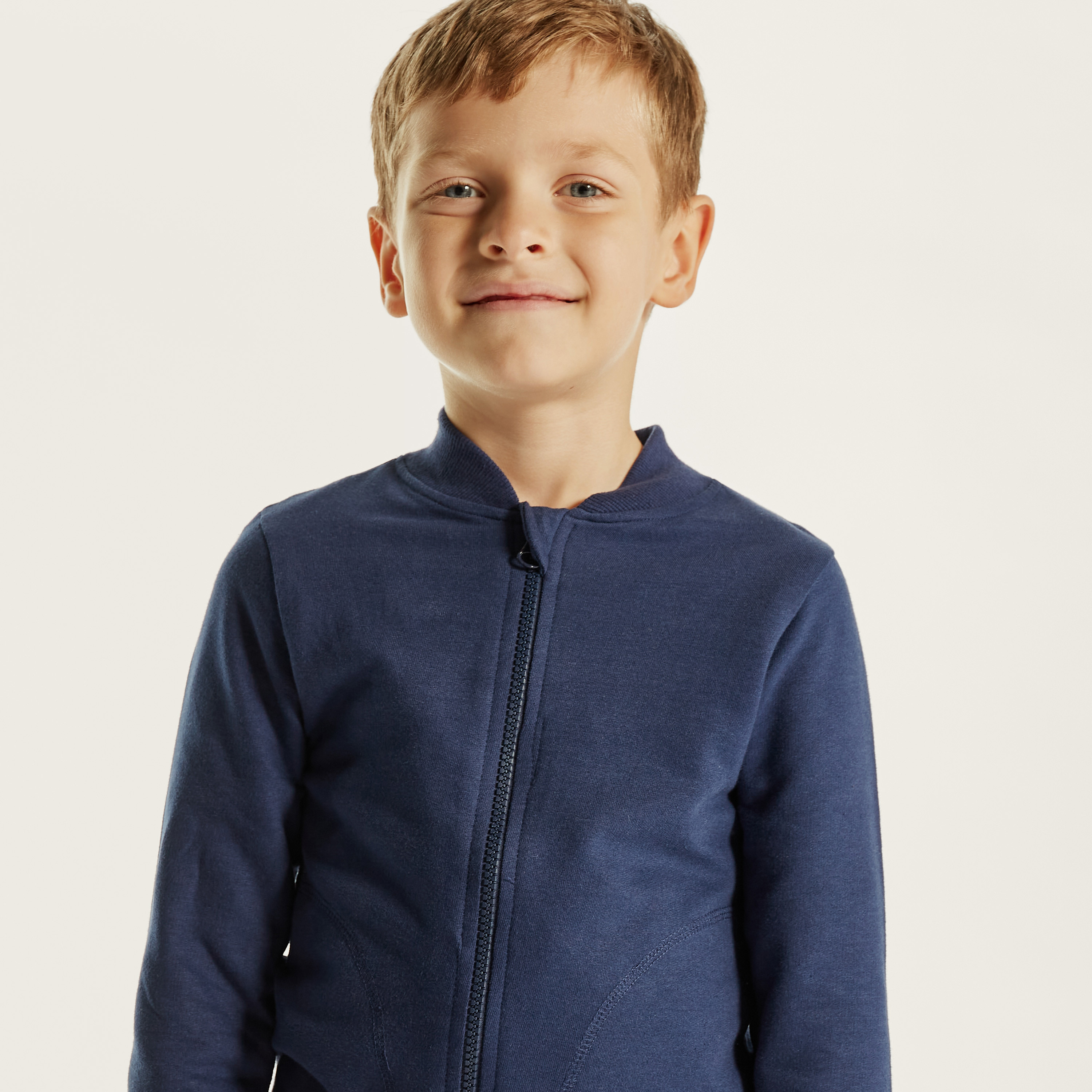 Juniors Solid Zip Through Jacket with High Neck and Long Sleeves-boys-clothing-jacketsandcoats-image-3