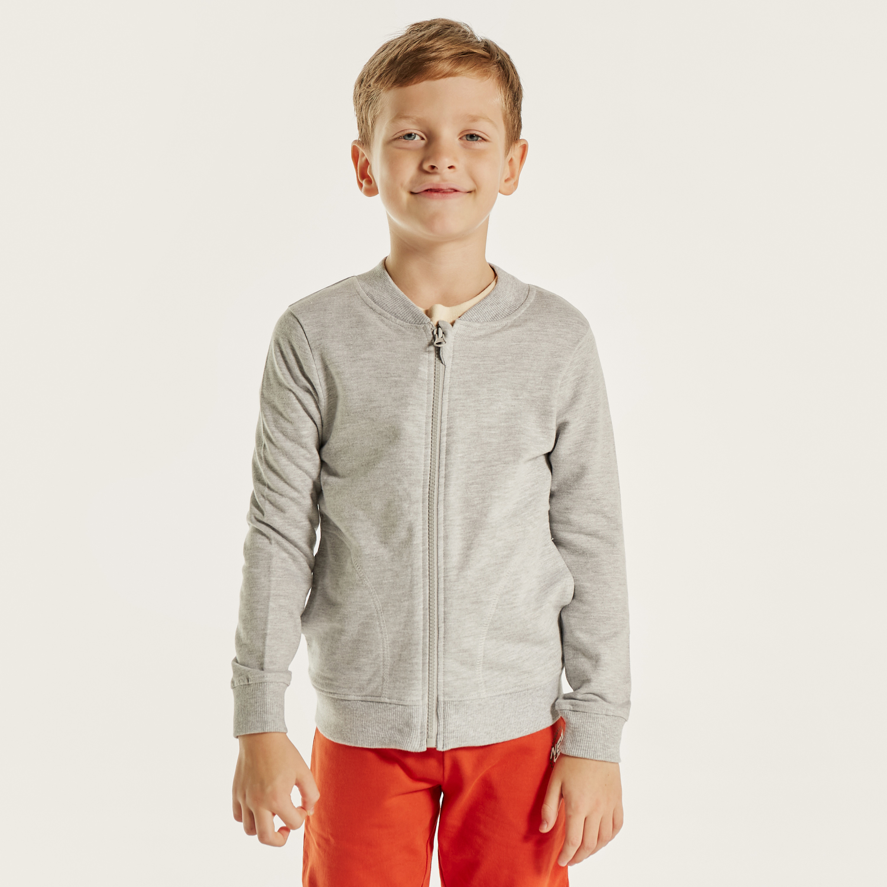 Juniors Solid Zip Through Jacket with High Neck and Long Sleeves-boys-clothing-jacketsandcoats-image-1