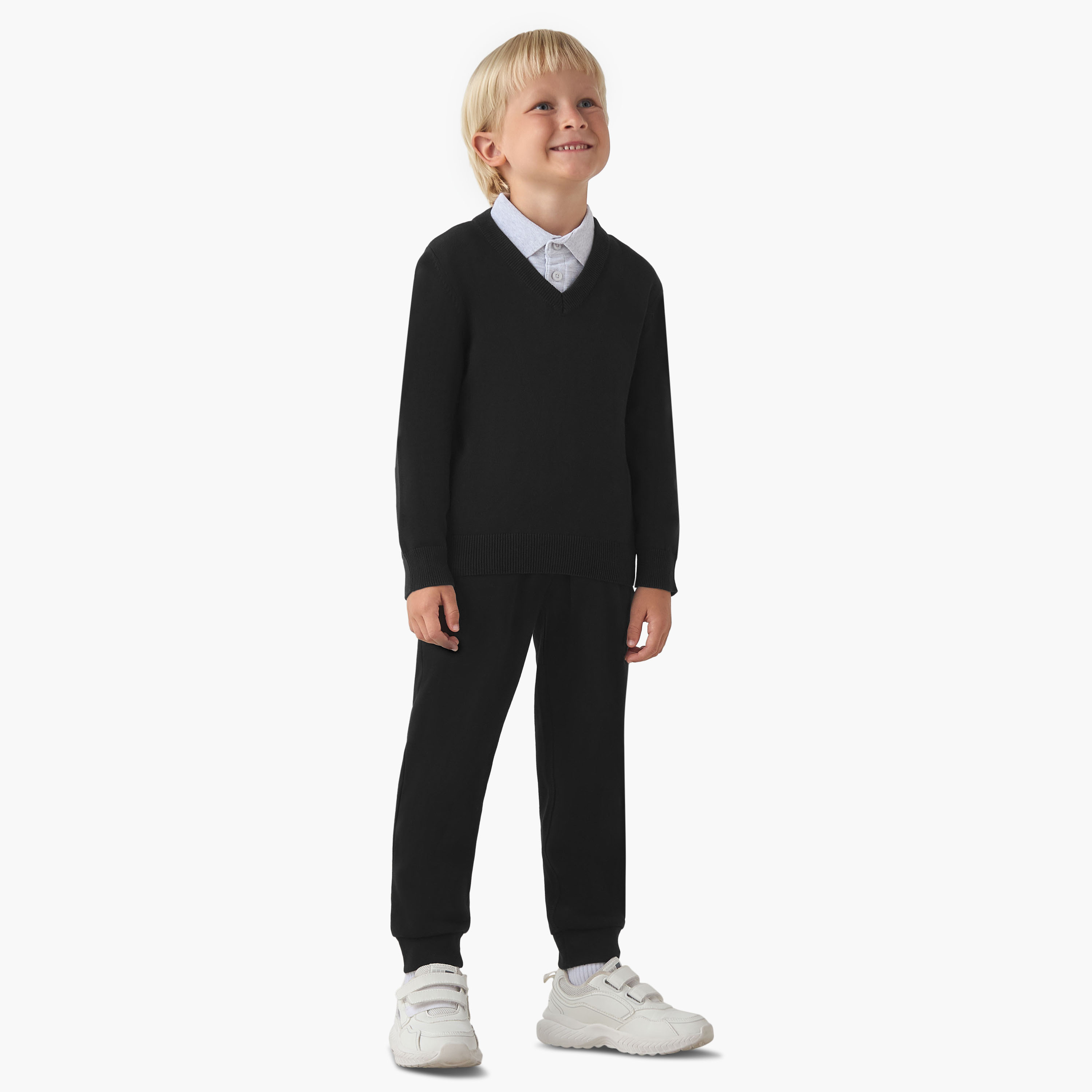 Juniors Solid Sweater with V-neck and Long Sleeves-boys-clothing-jumpersandcardigans-image-2
