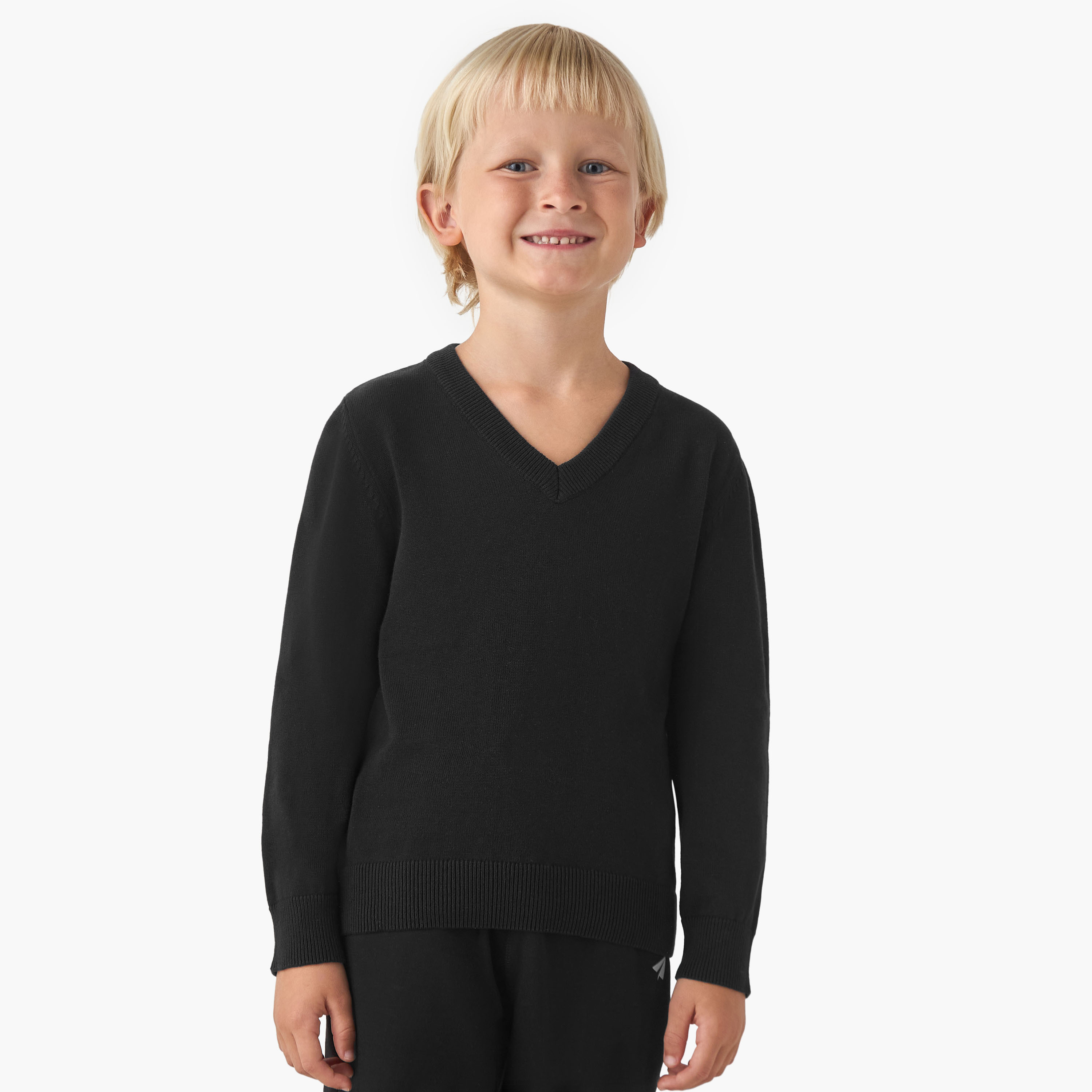 Juniors Solid Sweater with V-neck and Long Sleeves-boys-clothing-jumpersandcardigans-image-6