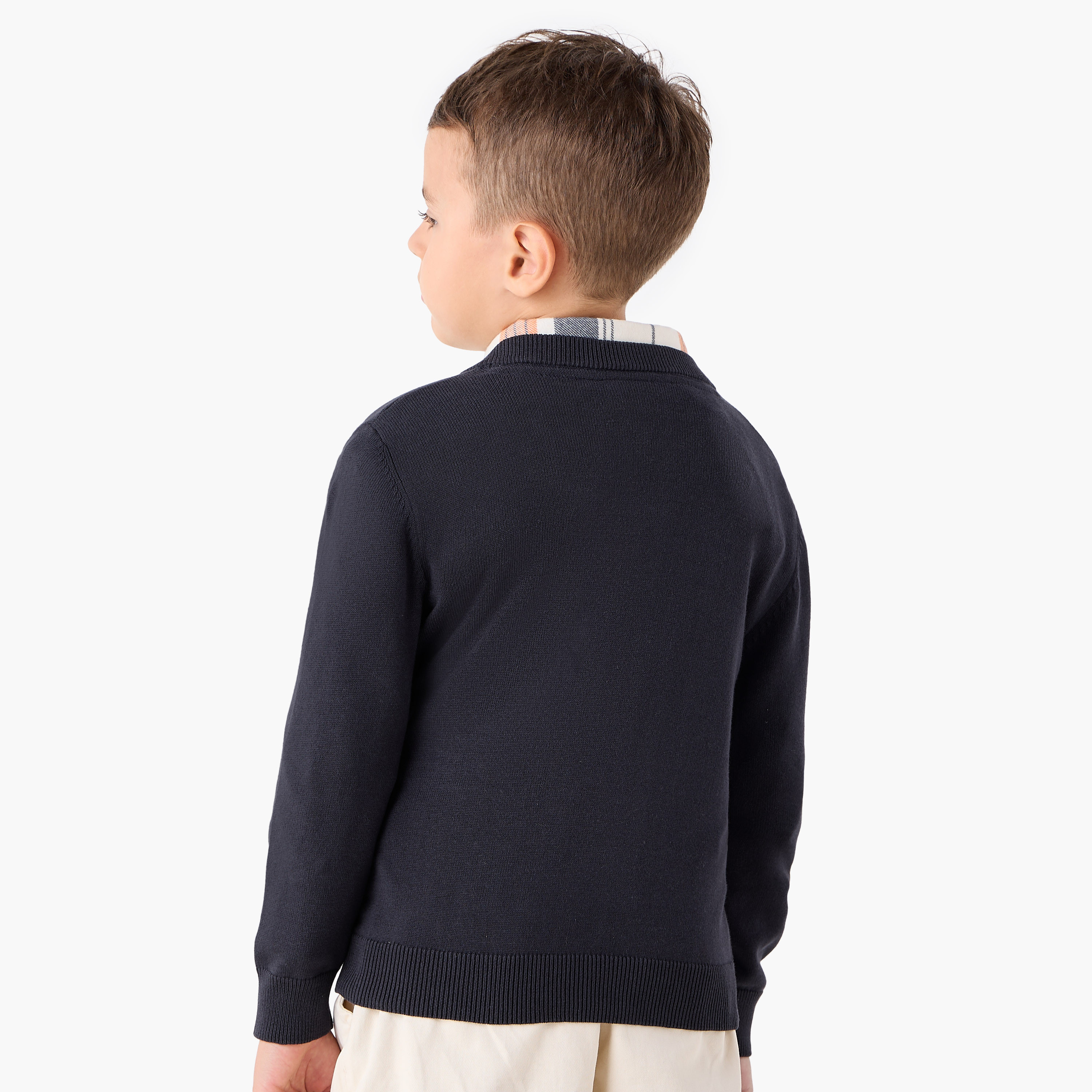 Juniors Solid Sweater with V-neck and Long Sleeves-boys-clothing-jumpersandcardigans-image-3