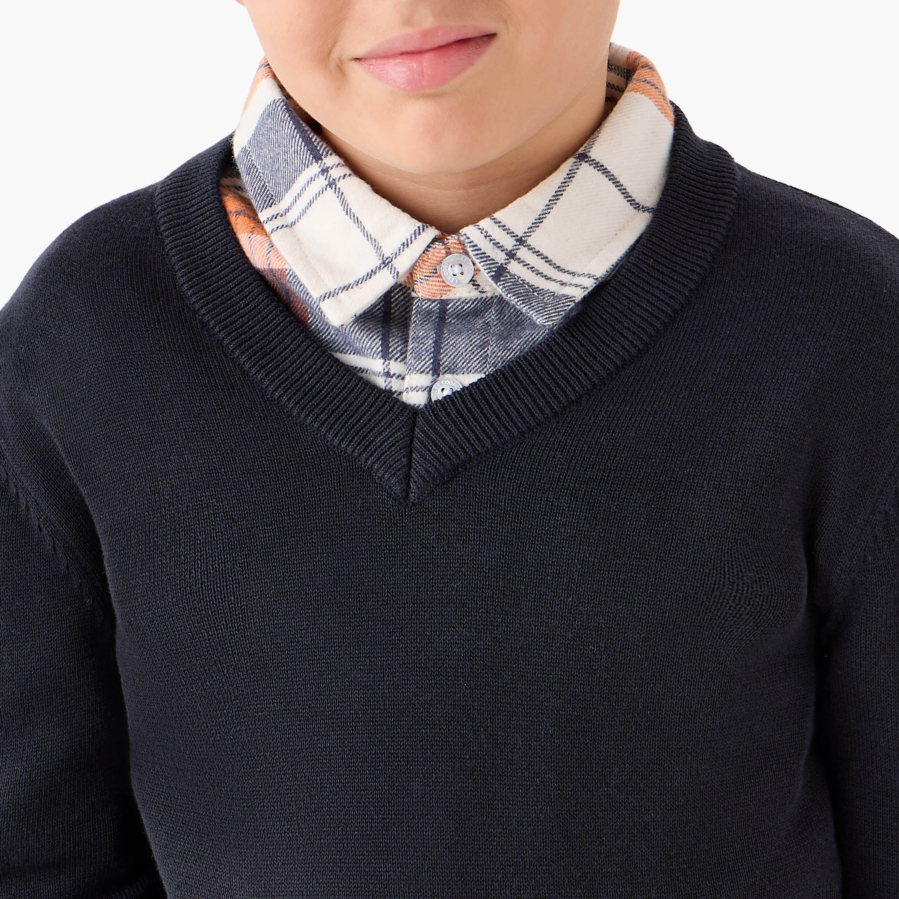 Juniors Solid Sweater with V-neck and Long Sleeves-boys-clothing-jumpersandcardigans-image-4