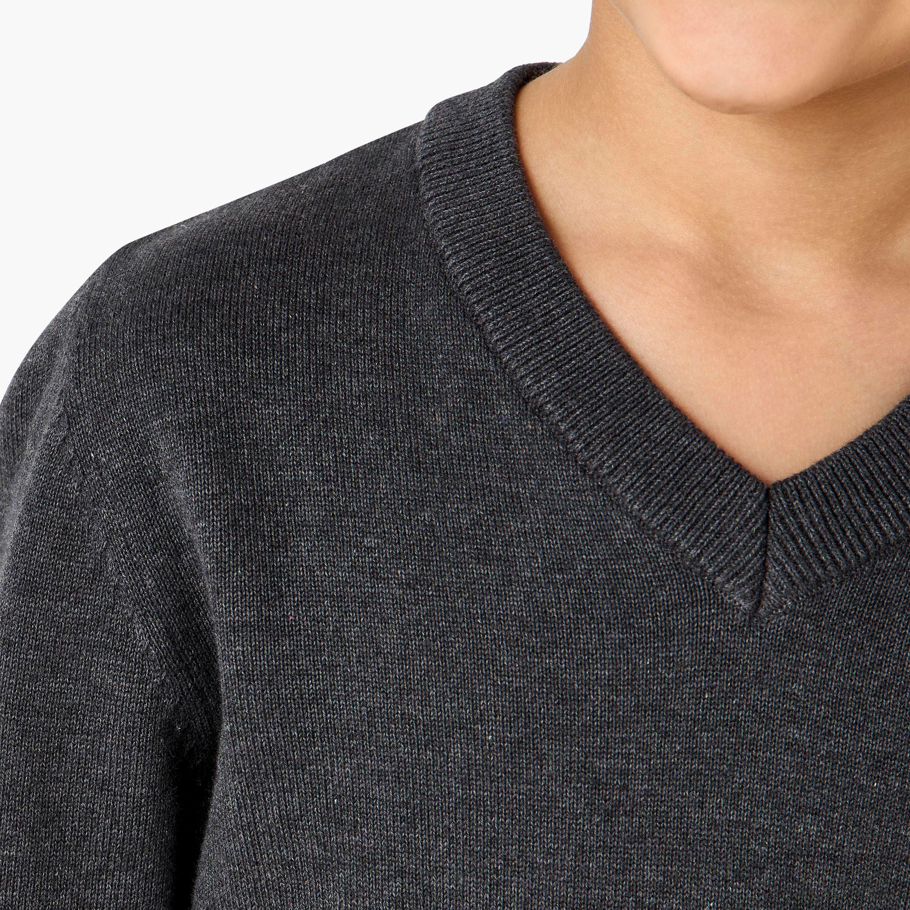 Juniors Solid Sweater with V-neck and Long Sleeves-boys-clothing-jumpersandcardigans-image-5