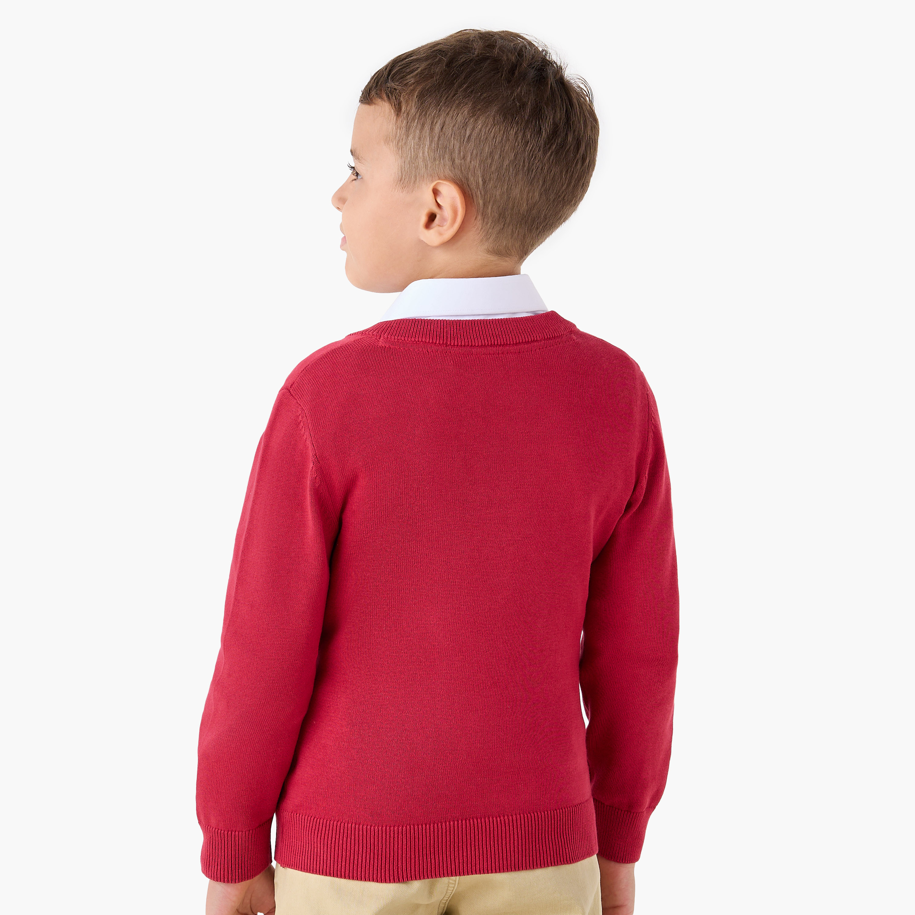 Juniors Solid Sweater with V-neck and Long Sleeves-boys-clothing-jumpersandcardigans-image-3