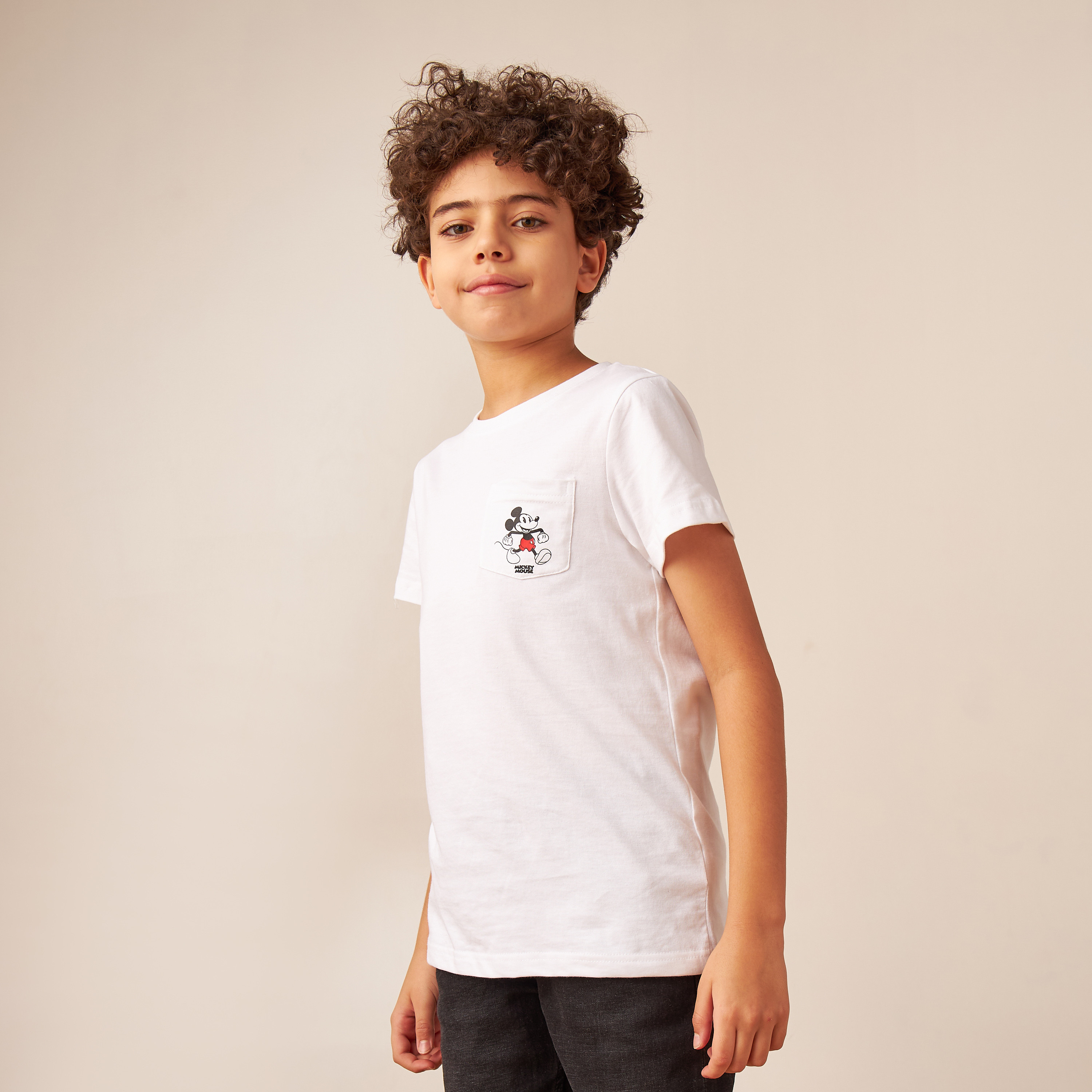 Disney Mickey Mouse Print T-shirt with Pocket and Short Sleeves-boys-clothing-schoolwear-tshirtsandpolos-image-1