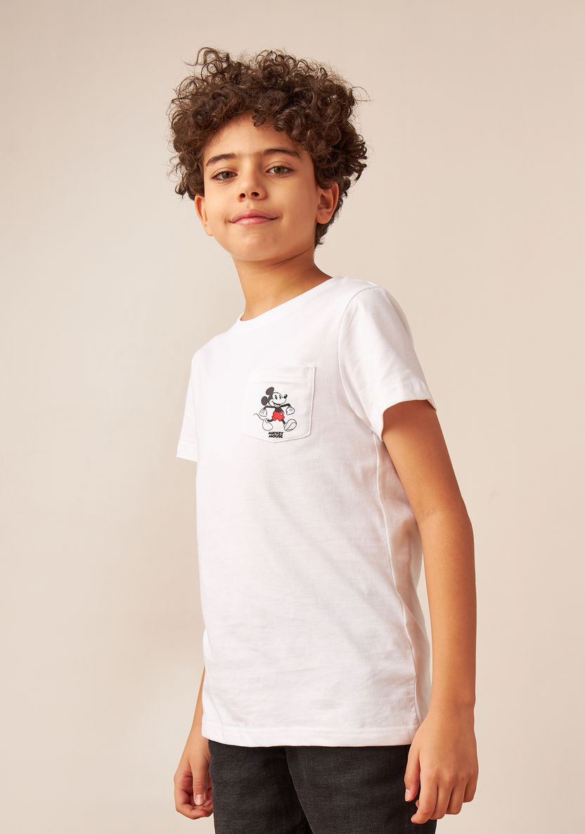 Disney Mickey Mouse Print T-shirt with Pocket and Short Sleeves-Tops-image-0
