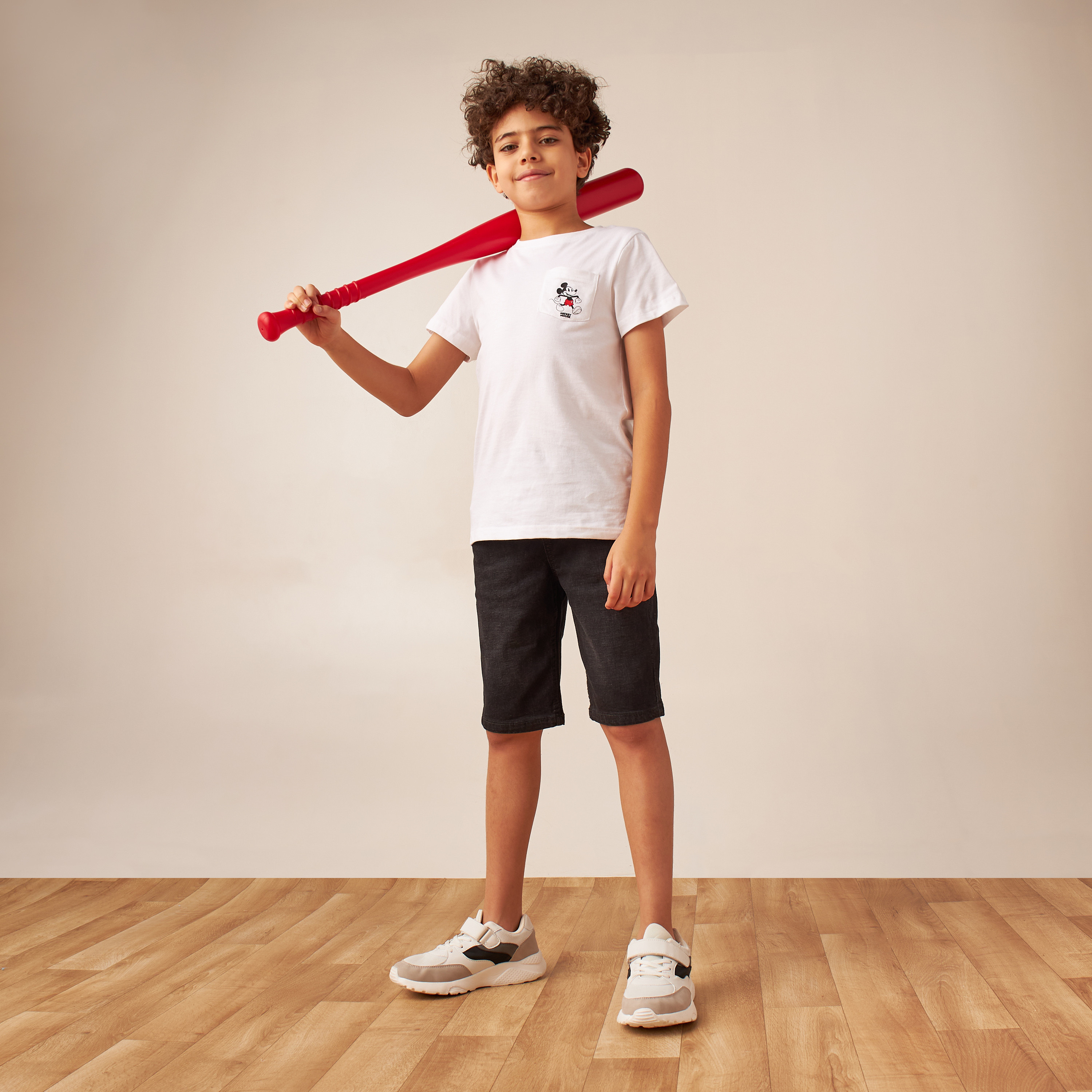 Disney Mickey Mouse Print T-shirt with Pocket and Short Sleeves-boys-clothing-schoolwear-tshirtsandpolos-image-2