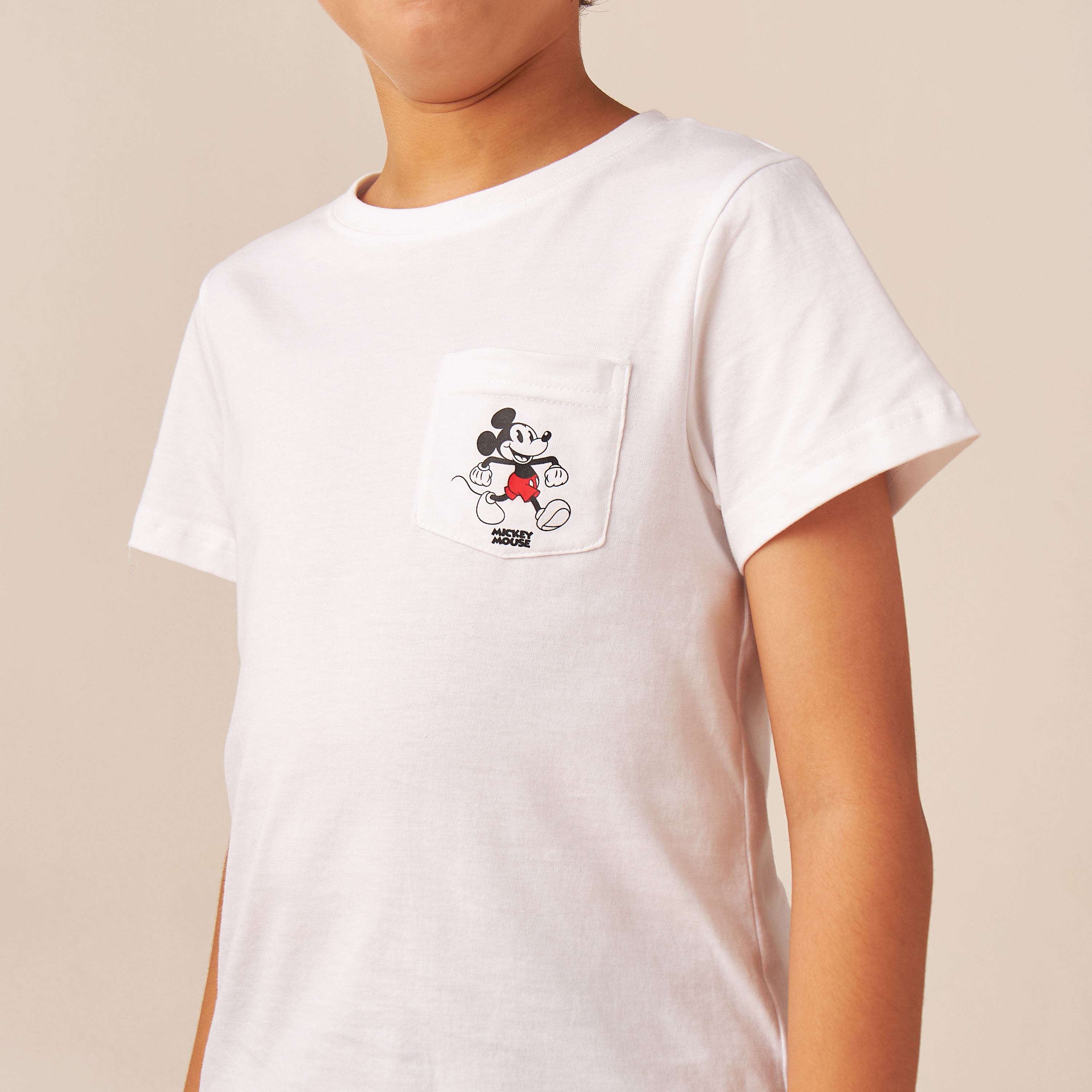 Disney Mickey Mouse Print T-shirt with Pocket and Short Sleeves-boys-clothing-schoolwear-tshirtsandpolos-image-3
