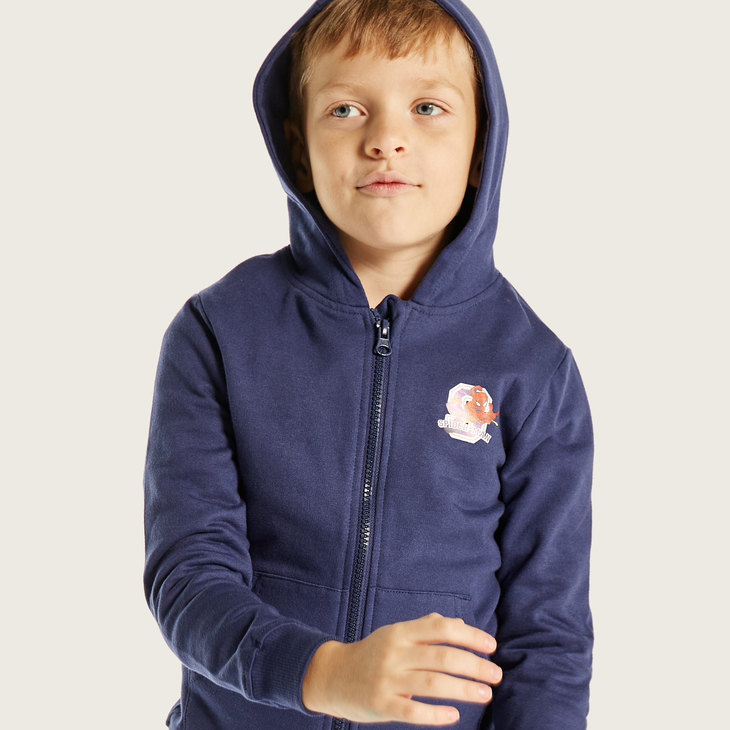 Spider-Man Print Jacket with Hood and Long Sleeves-boys-clothing-jacketsandcoats-image-3