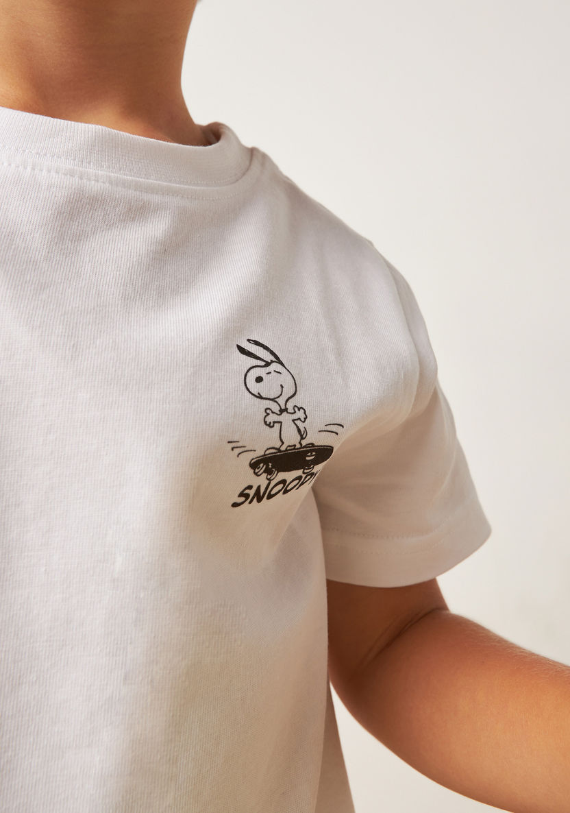 Snoopy Print Crew Neck T-shirt with Short Sleeves-Tops-image-3