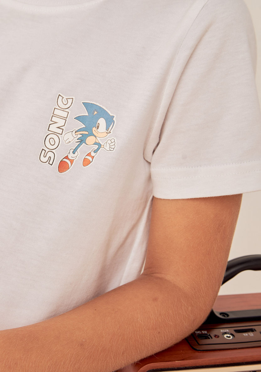 SEGA Sonic the Hedgehog Print Crew Neck T-shirt with Short Sleeves-Tops-image-2