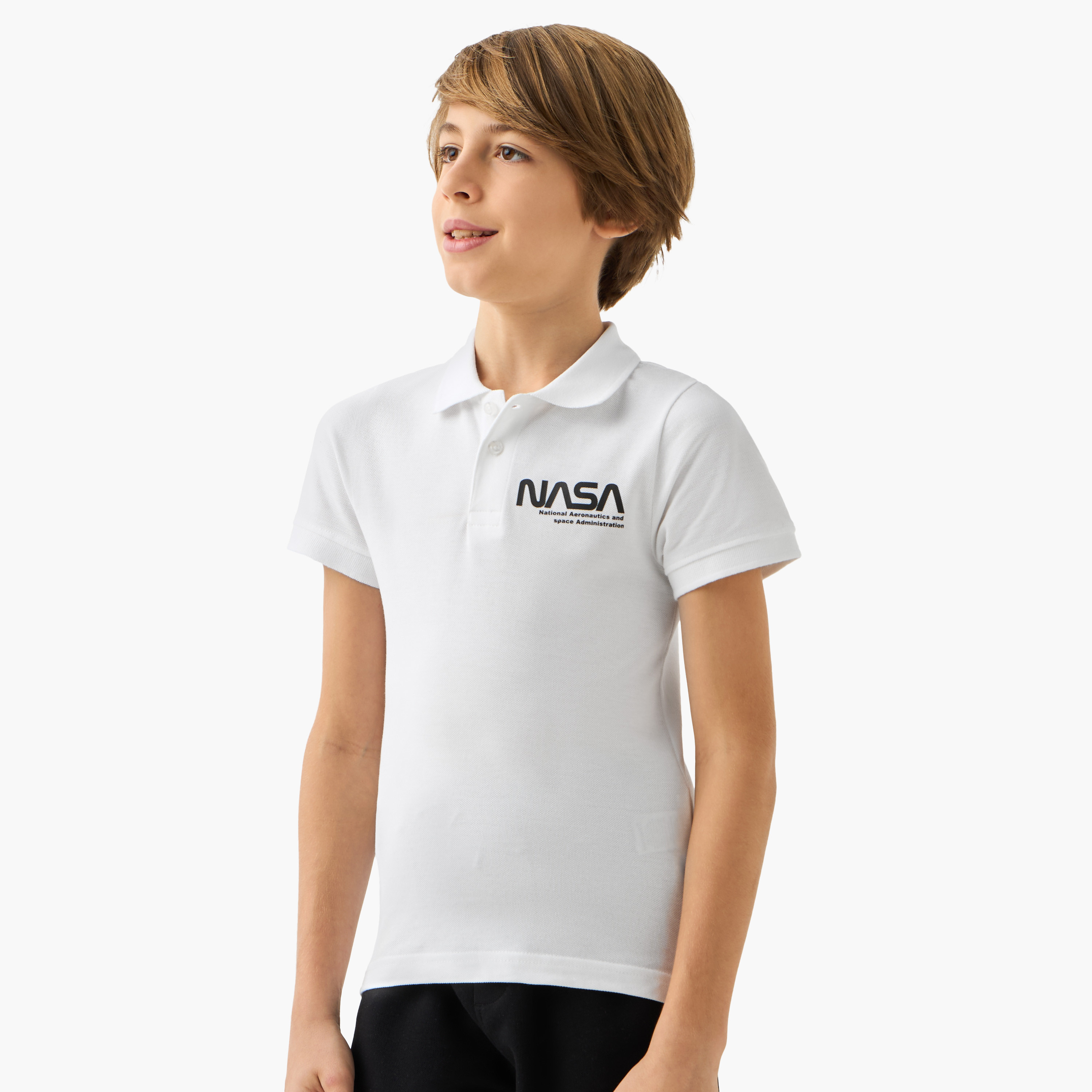 NASA Collared Short Sleeves Polo T-shirt with Logo Print-boys-clothing-schoolwear-tshirtsandpolos-image-1